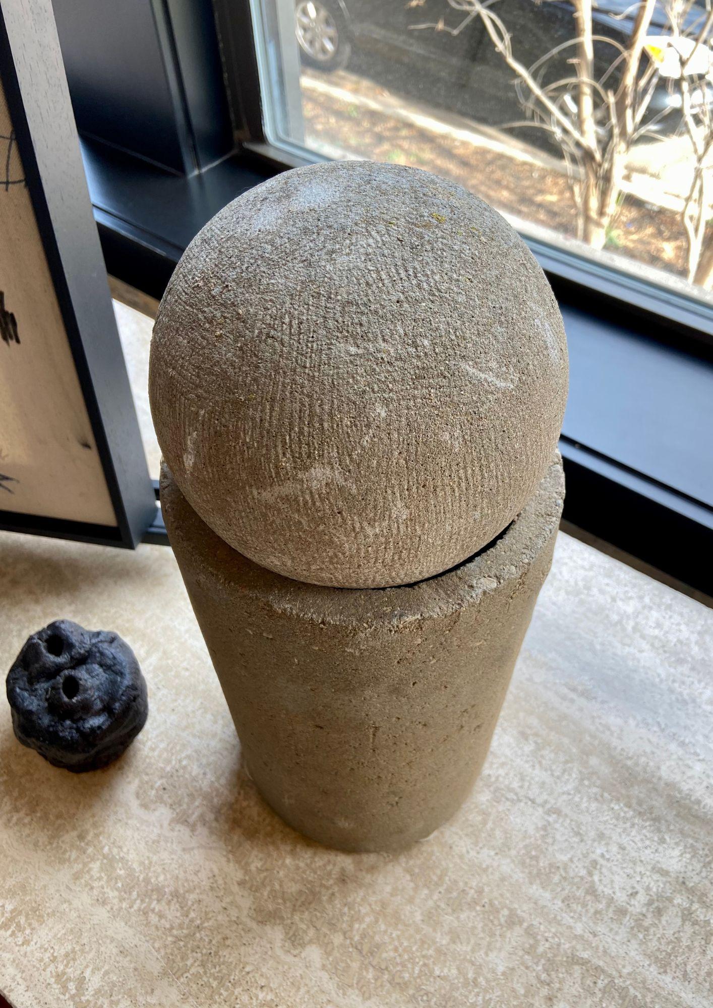 Mid-Century Modern Midcentury Cement Sculptural Two-Piece Sphere and Tube For Sale