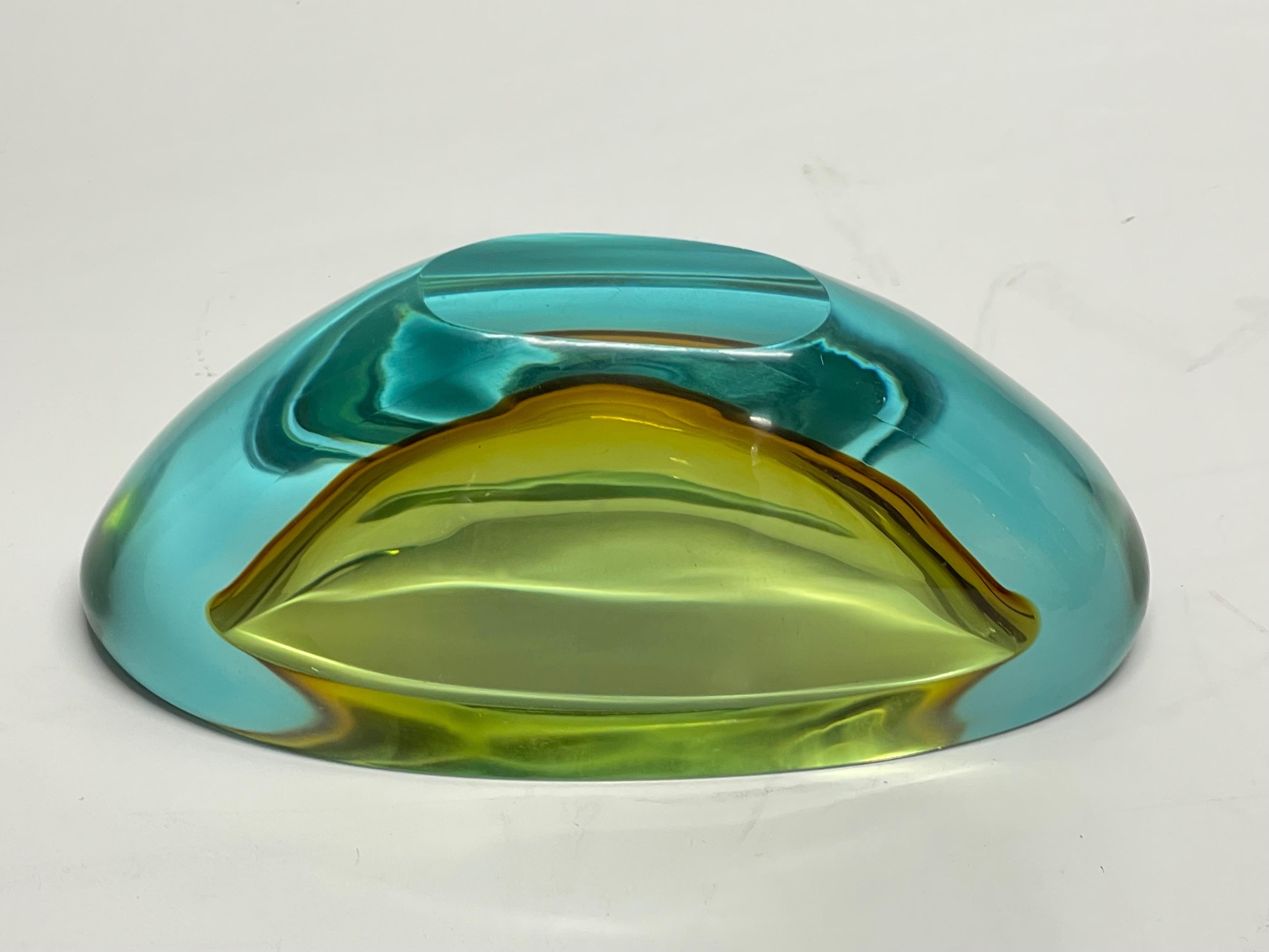 Midcentury Cenedese Aquamarine and Amber Murano 