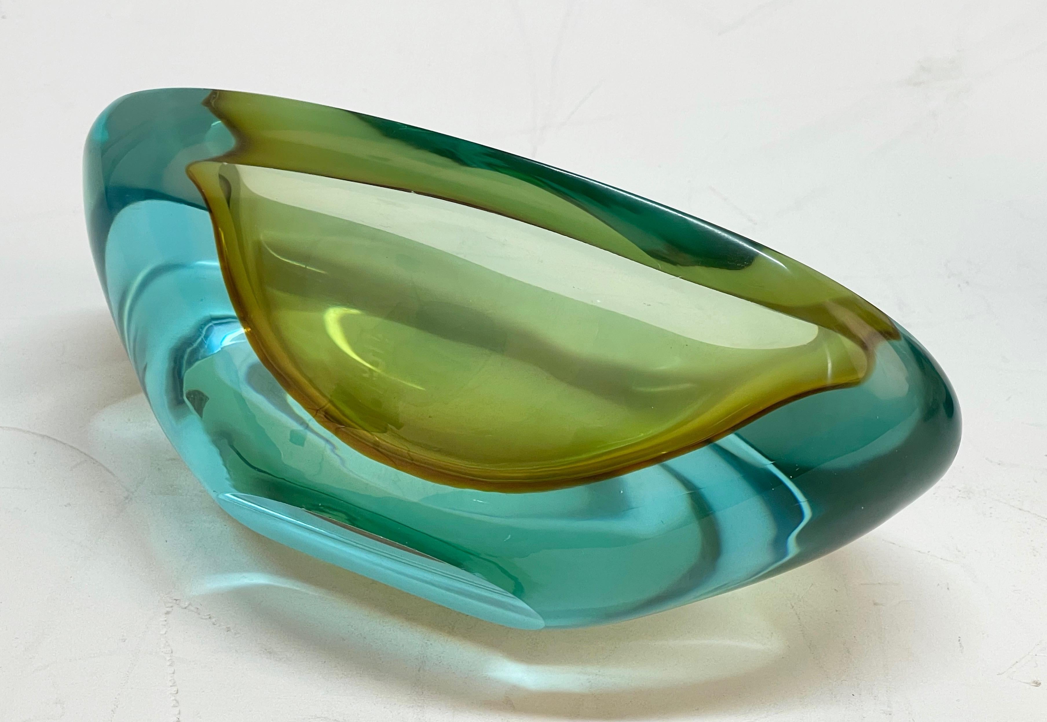 Midcentury Cenedese Aquamarine and Amber Murano 