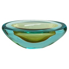 Midcentury Cenedese Aquamarine and Amber Murano "Sommerso" Glass Bowl, 1960s