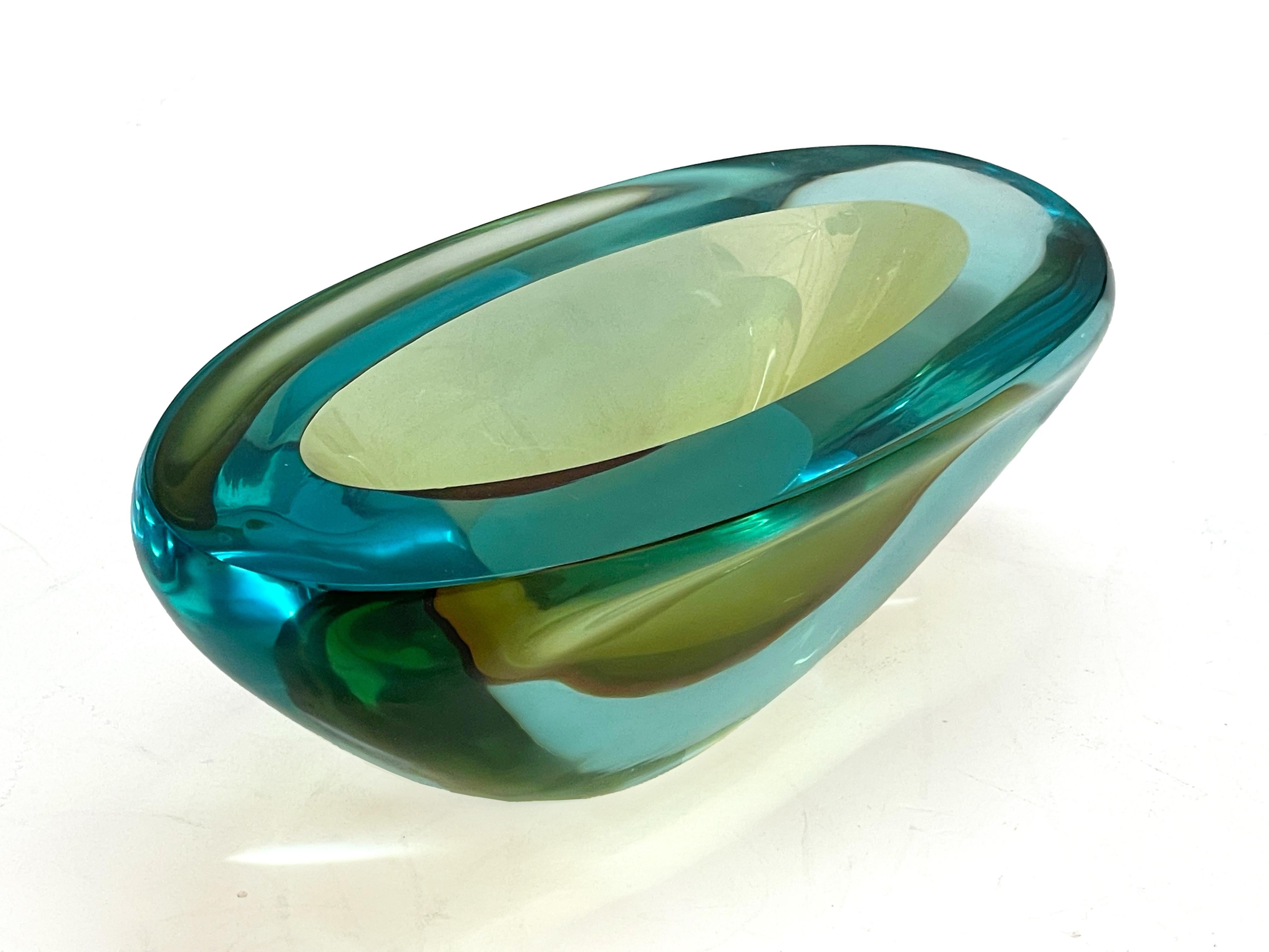 Midcentury Cenedese Aquamarine and Amber Murano 