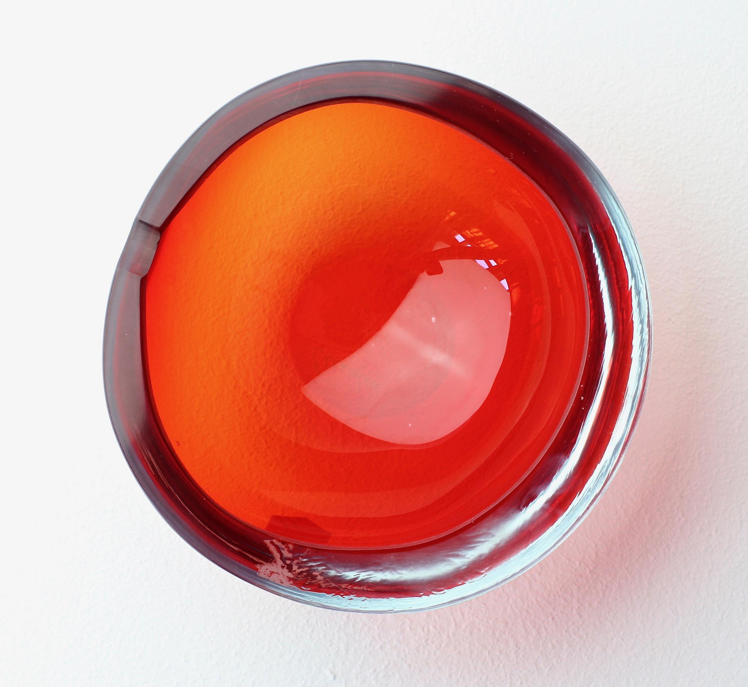 Mid-Century Modern Midcentury Cenedese Signed Red Colored Italian Murano Glass Ashtray, circa 1960s