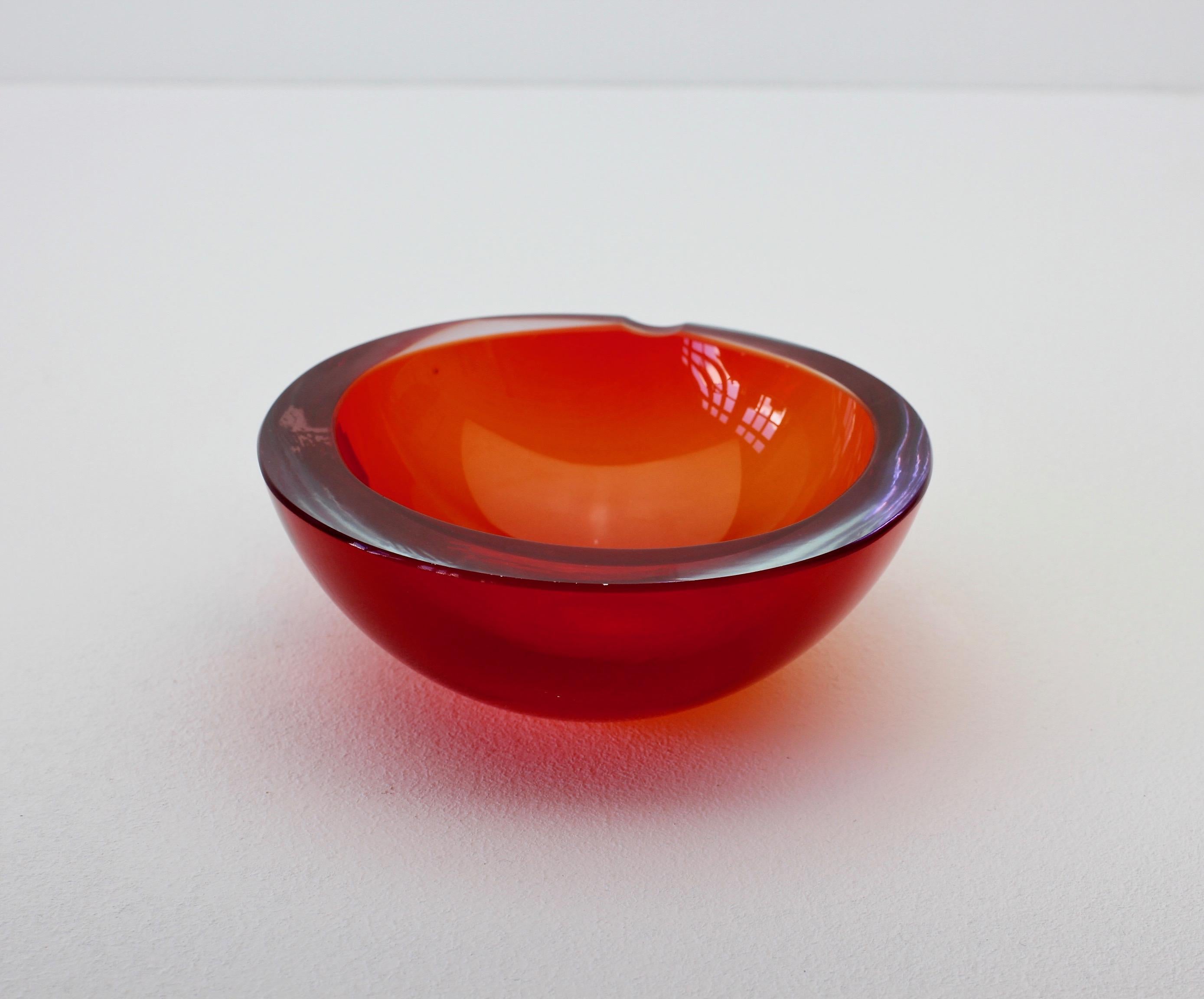 20th Century Midcentury Cenedese Signed Red Colored Italian Murano Glass Ashtray, circa 1960s