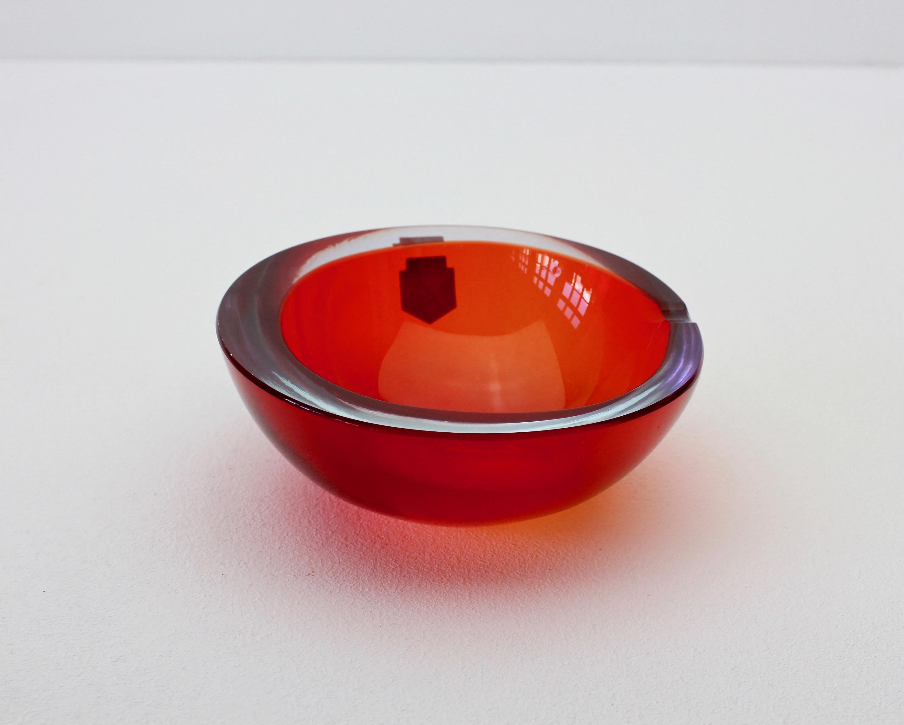 Blown Glass Midcentury Cenedese Signed Red Colored Italian Murano Glass Ashtray, circa 1960s