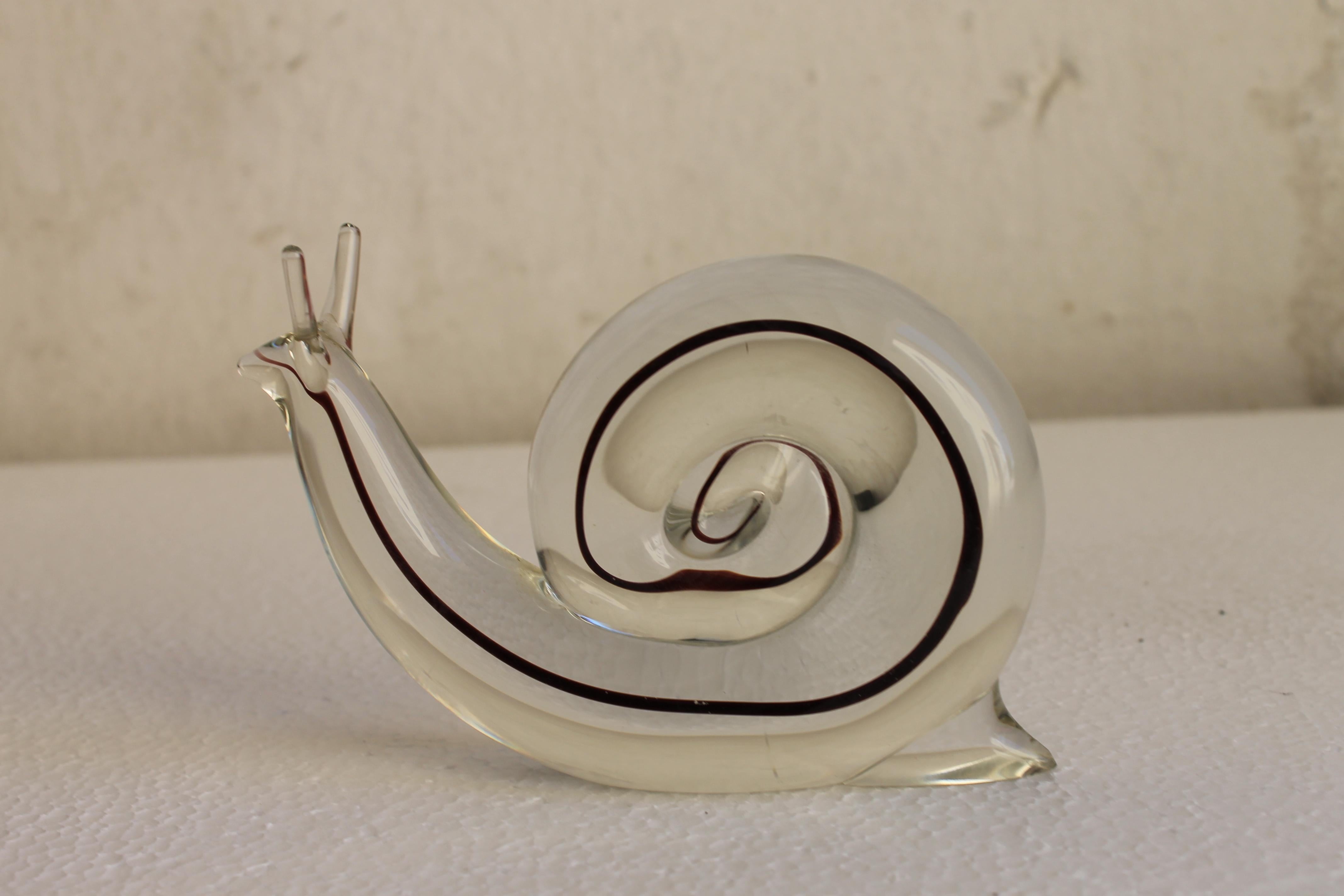 italien Mid Century Cenedese Snail Sculpture Paperweight Sommerso Murano Clear Glass en vente
