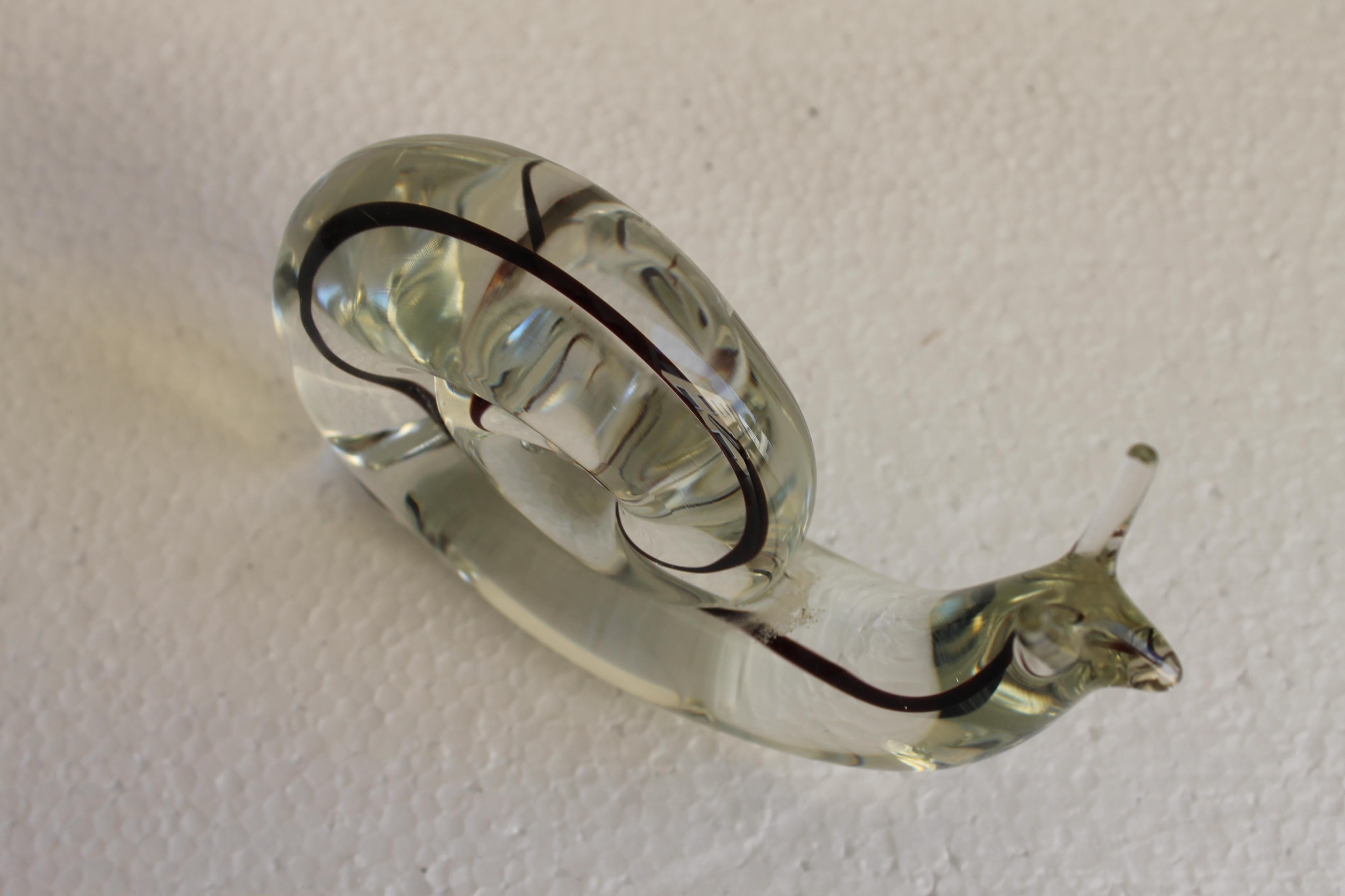 Mid-Century Modern Mid Century Cenedese Snail Sculpture Paperweight Sommerso Murano Clear Glass For Sale