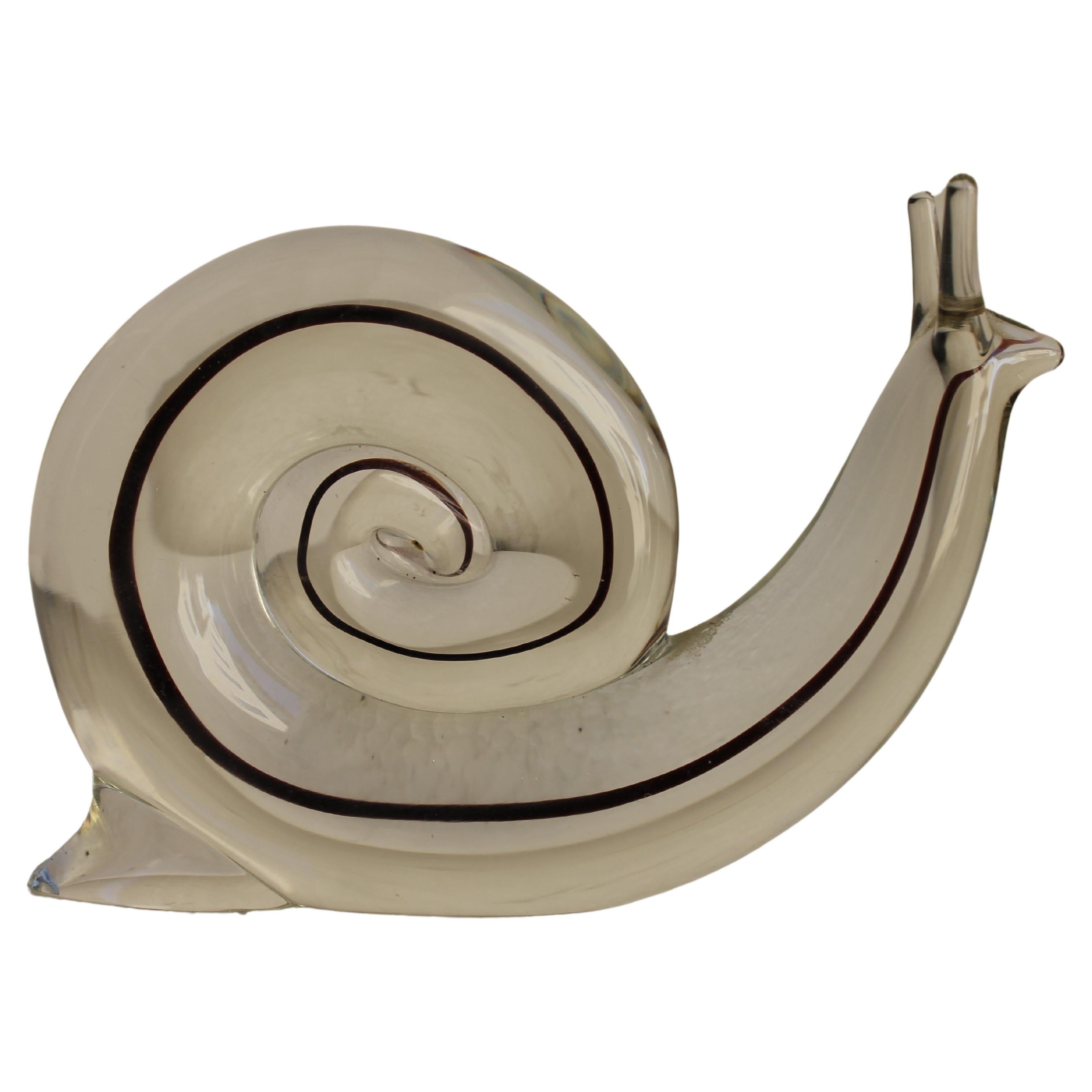 Mid Century Cenedese Snail Sculpture Paperweight Sommerso Murano Clear Glass en vente