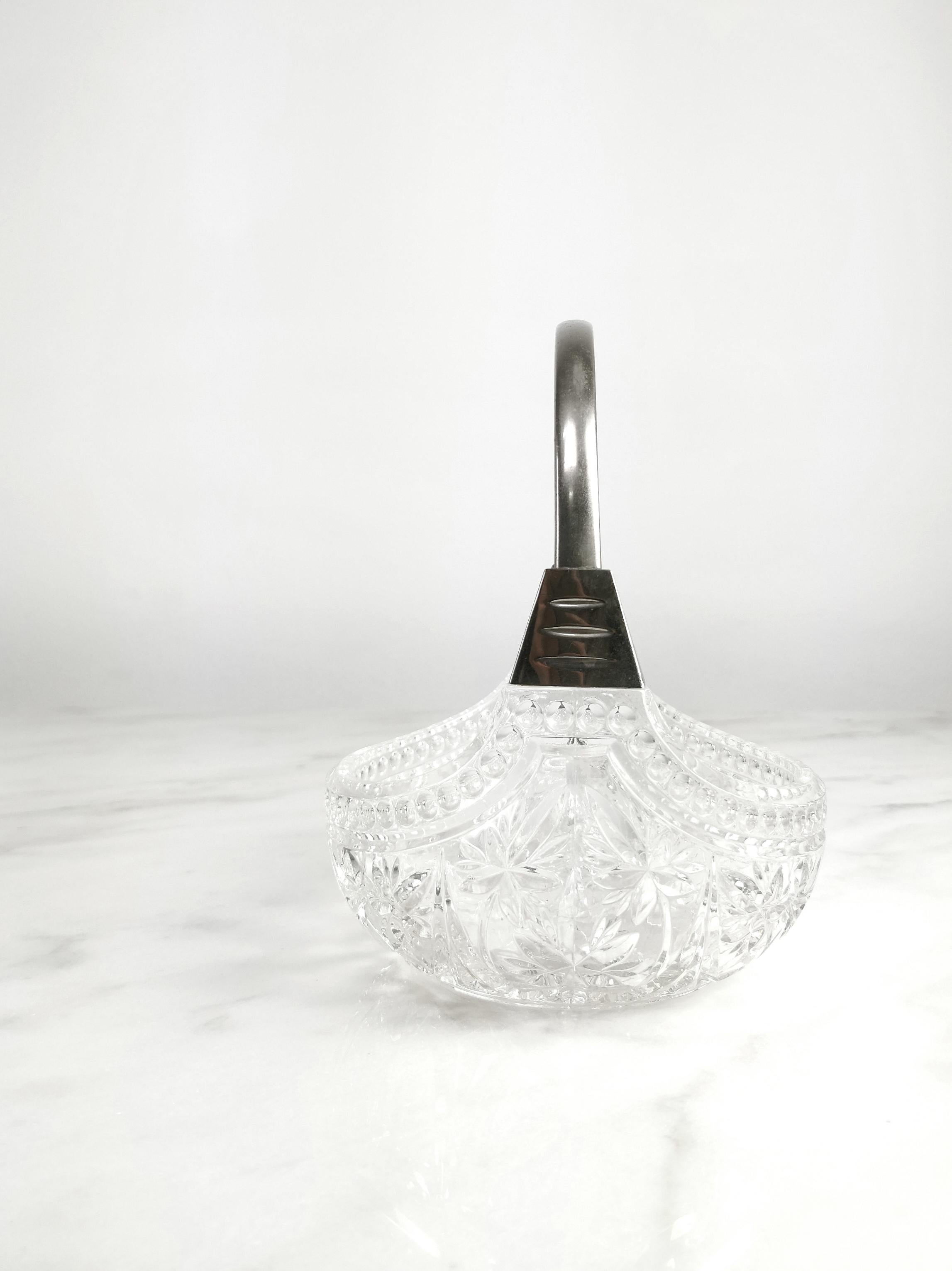 Mid-Century Modern Midcentury Centerpiece Crystal Glass Silver Plated Italian Design, 1960s