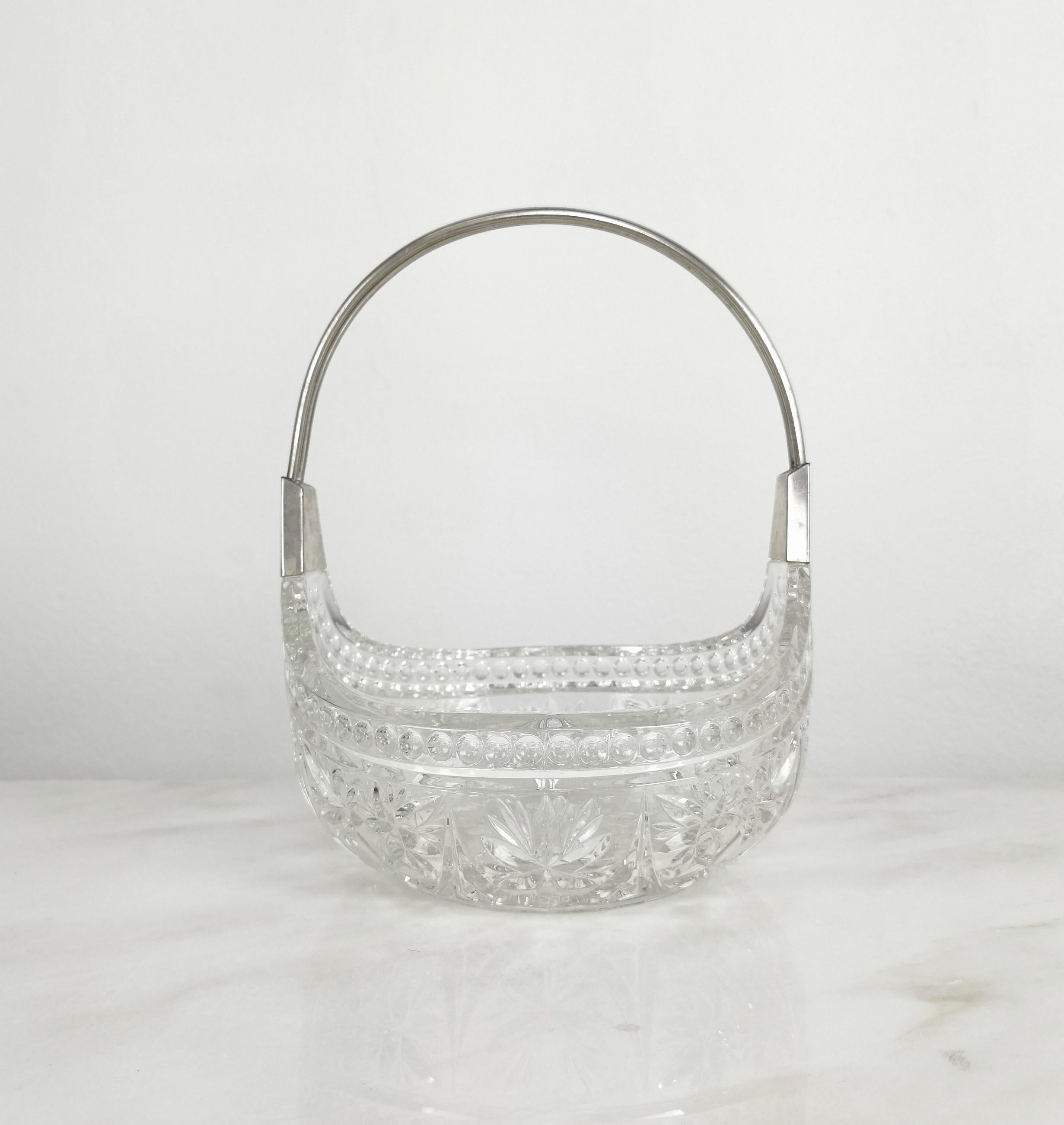 Midcentury Centerpiece Crystal Glass Silver Plated Italian Design, 1960s In Good Condition In Palermo, IT