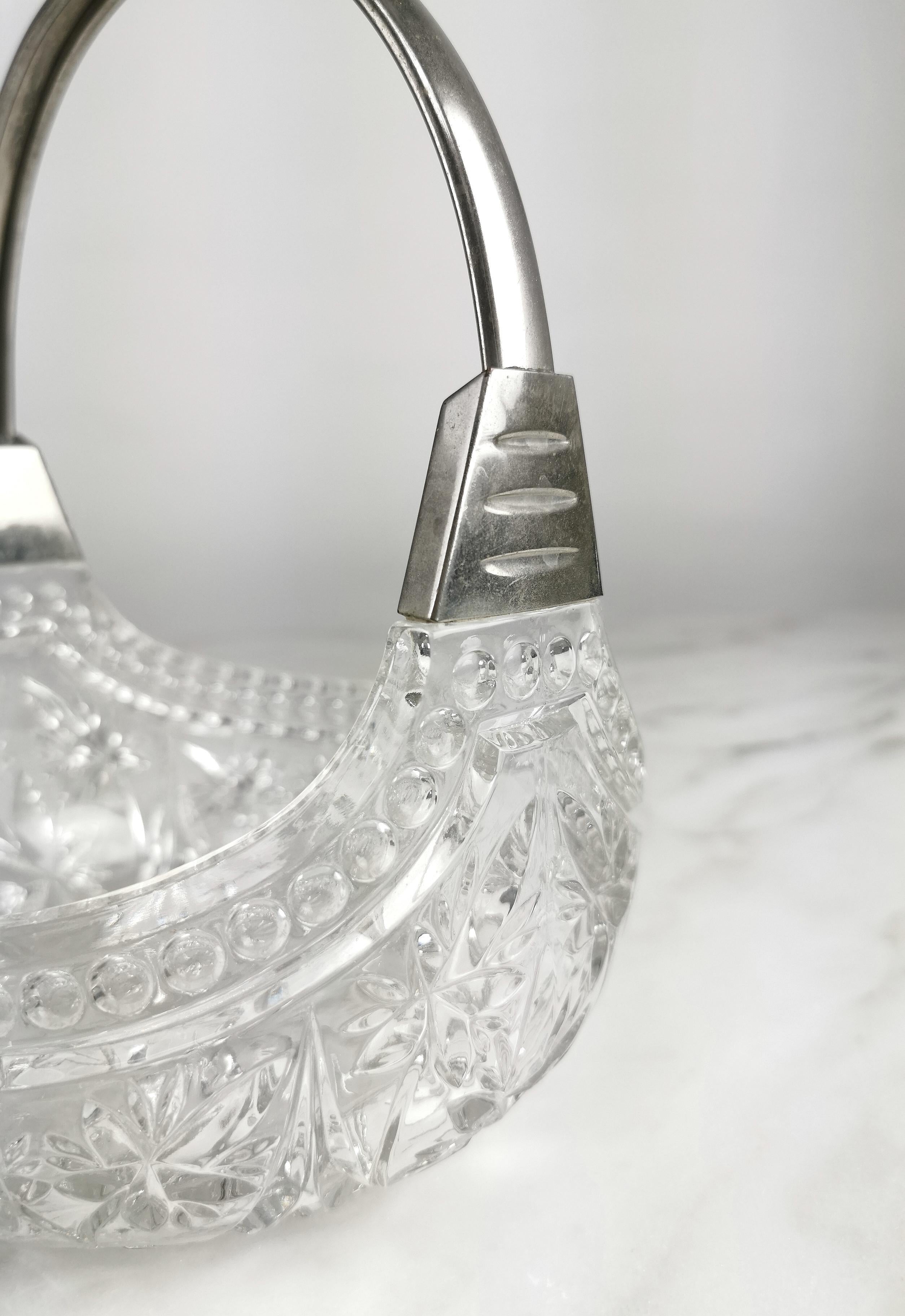 20th Century Midcentury Centerpiece Crystal Glass Silver Plated Italian Design, 1960s