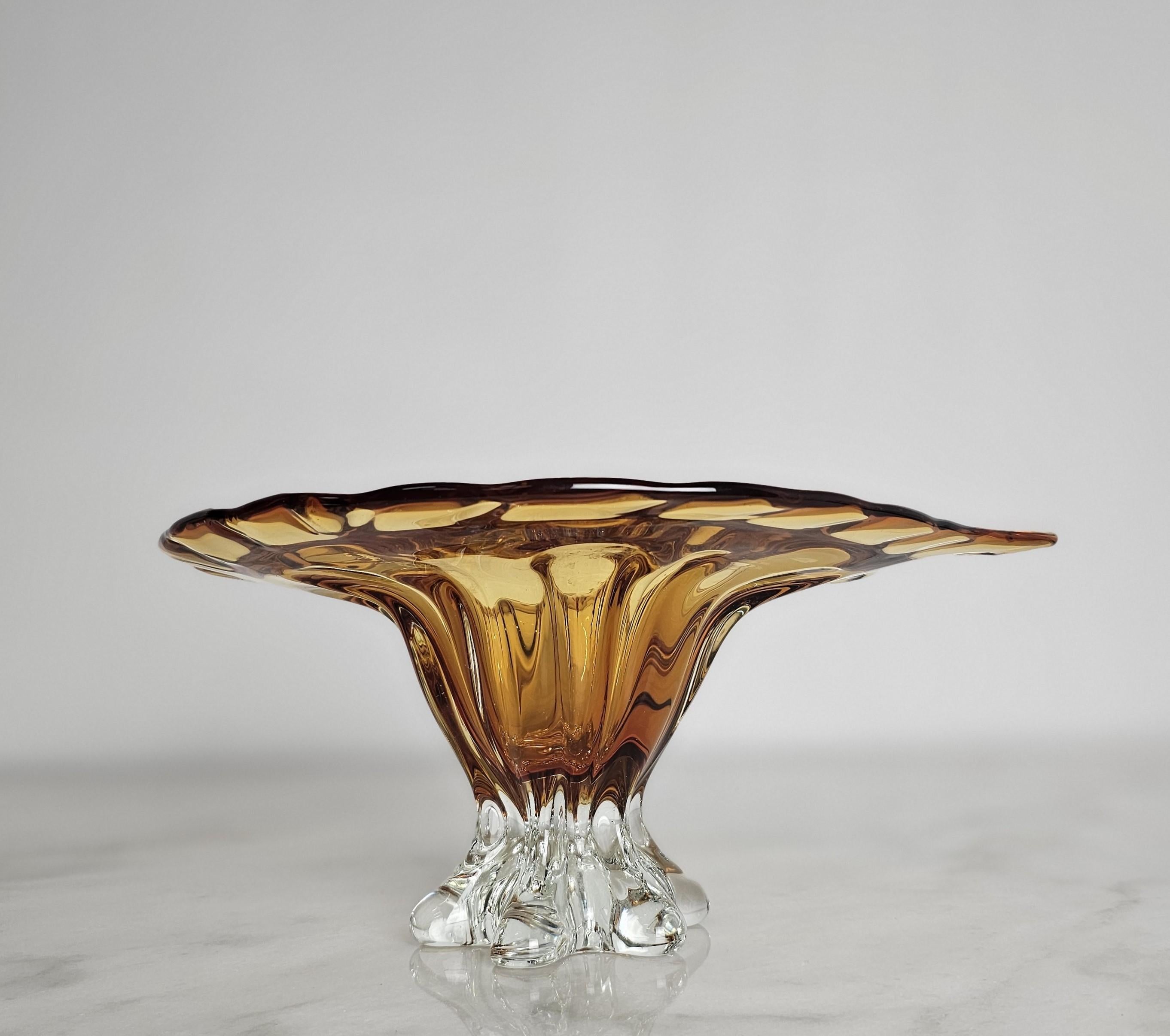 Midcentury Centerpiece Murano Glass Caramel Transparent Italian Design 1970s For Sale 3