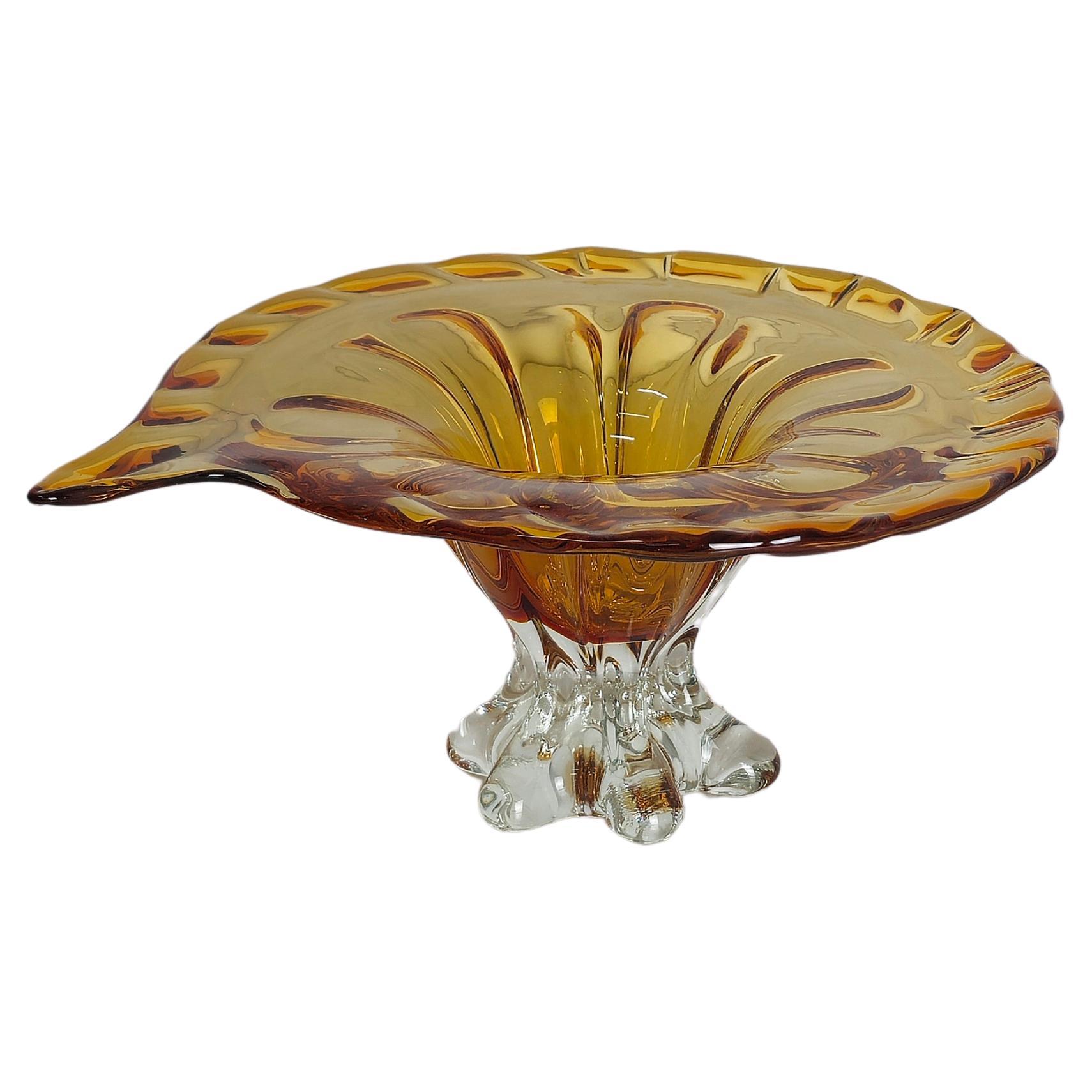 Midcentury Centerpiece Murano Glass Caramel Transparent Italian Design 1970s For Sale