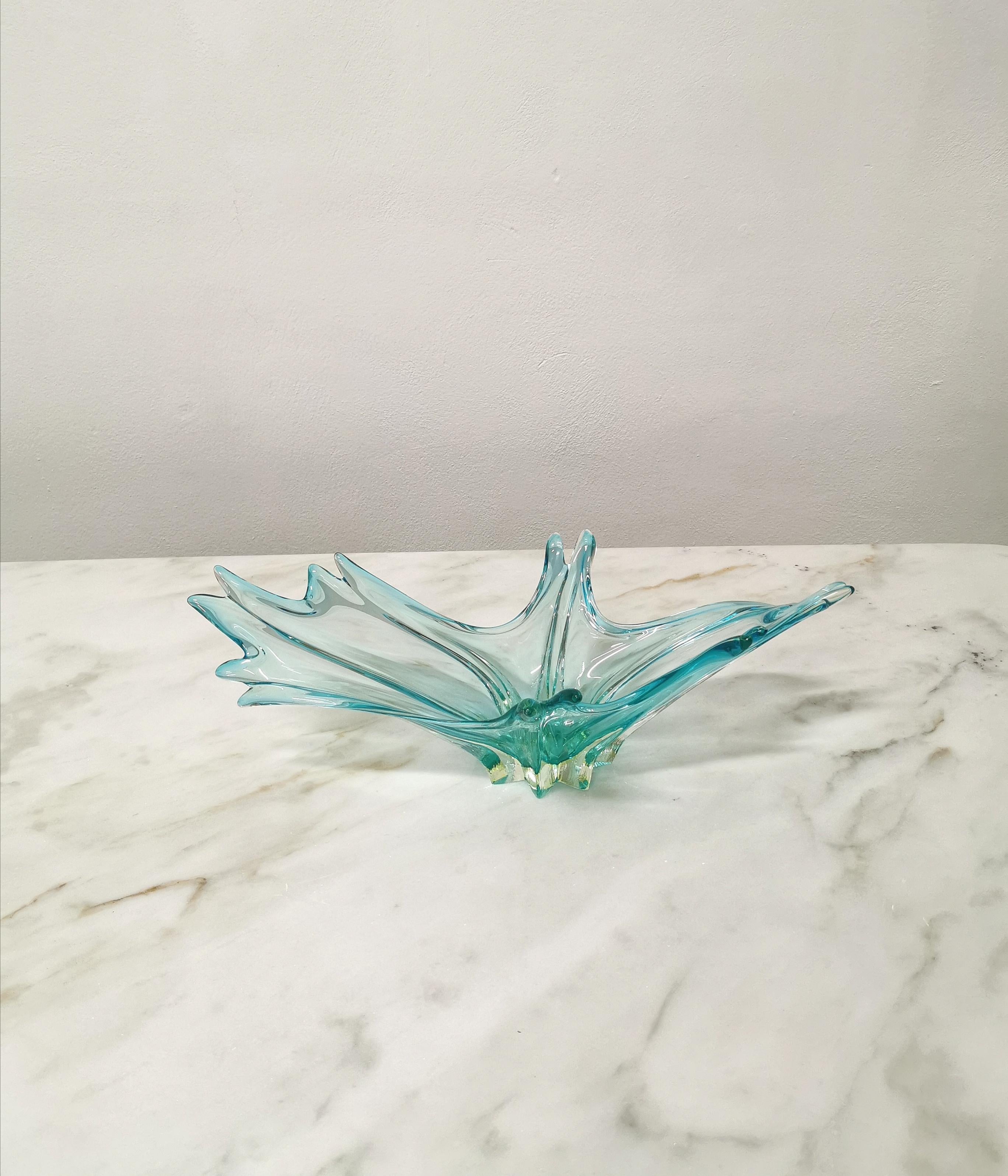 Midcentury Centerpiece Murano Glass Green Water Italian Design, 1970s 1
