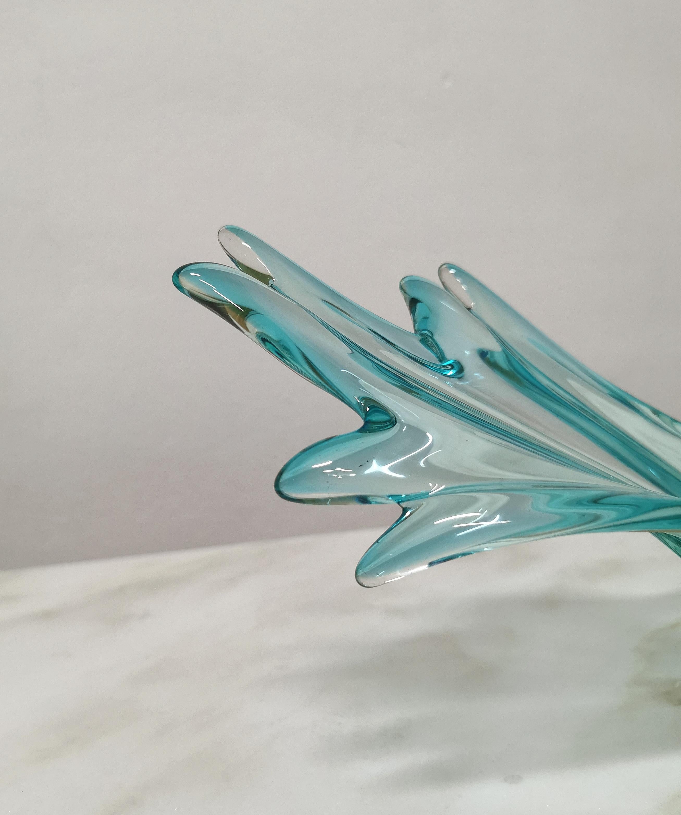 Midcentury Centerpiece Murano Glass Green Water Italian Design, 1970s 2