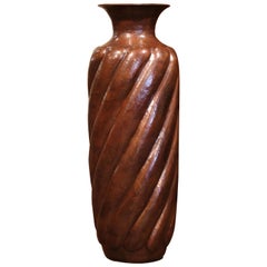 Midcentury Century Tall Mexican Hammered Copper Floor Vase