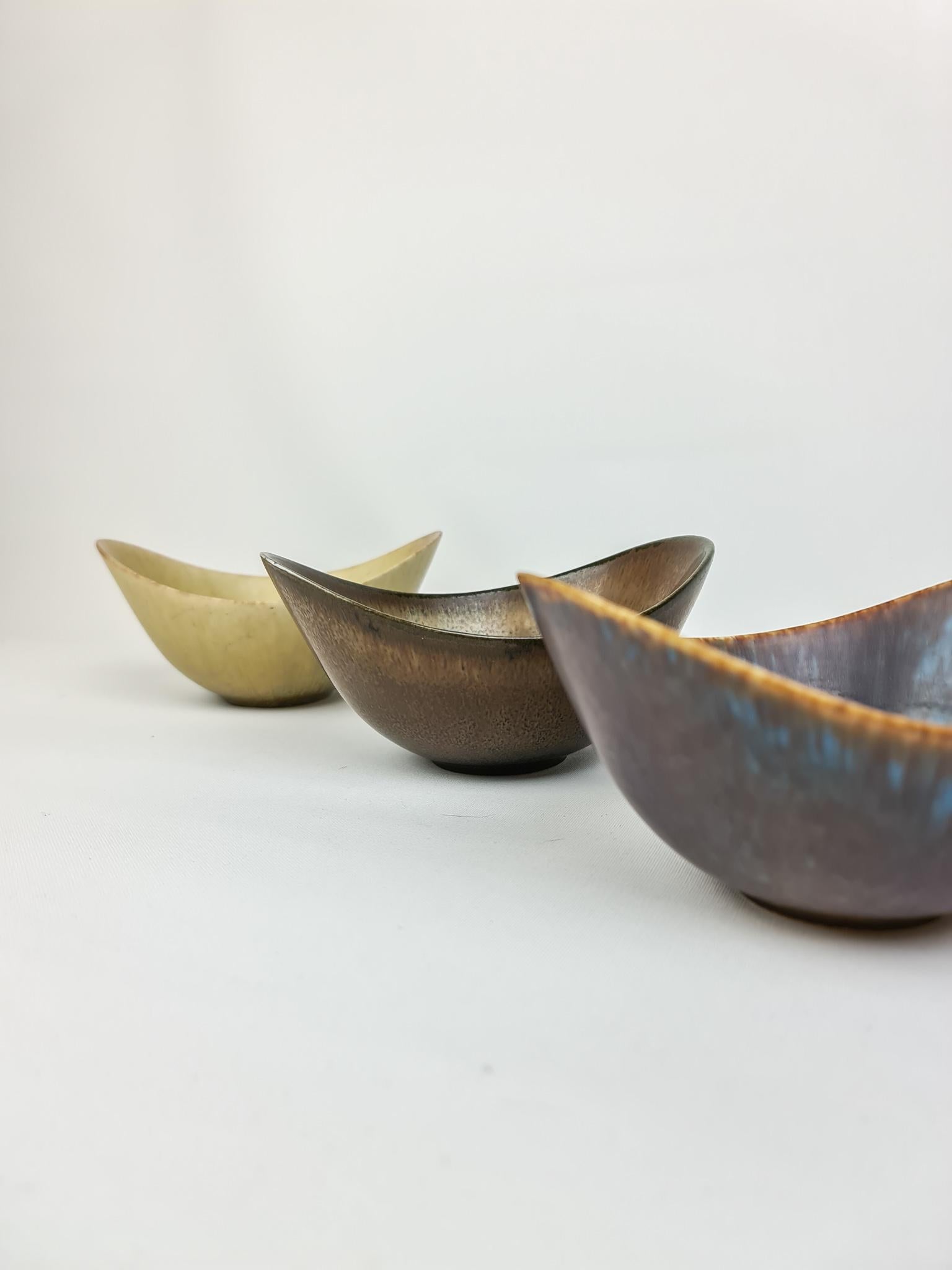 Midcentury Ceramic 3 Bowls Gunnar Nylund Rörstrand, Sweden 5