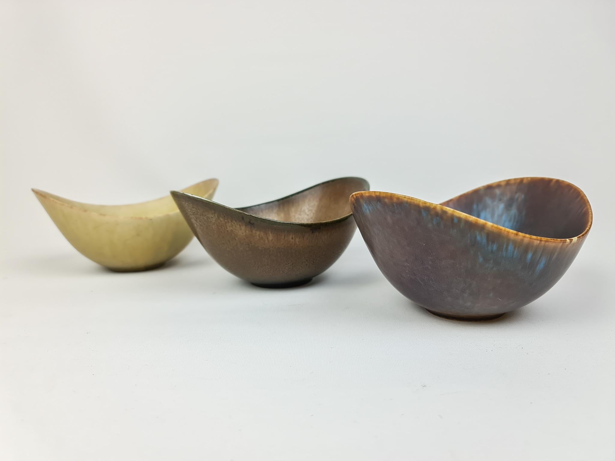Midcentury Ceramic 3 Bowls Gunnar Nylund Rörstrand, Sweden 6