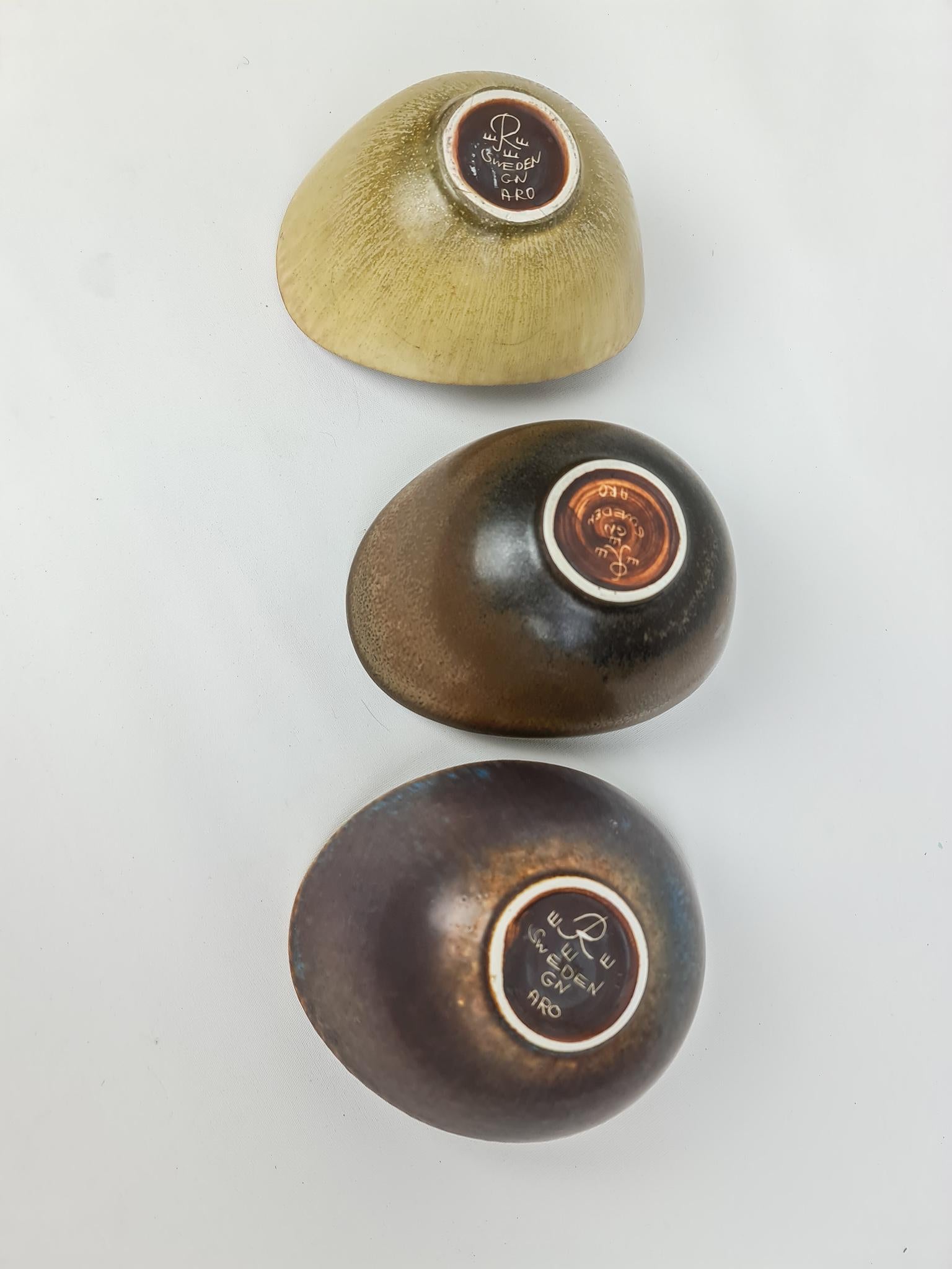 Midcentury Ceramic 3 Bowls Gunnar Nylund Rörstrand, Sweden 8