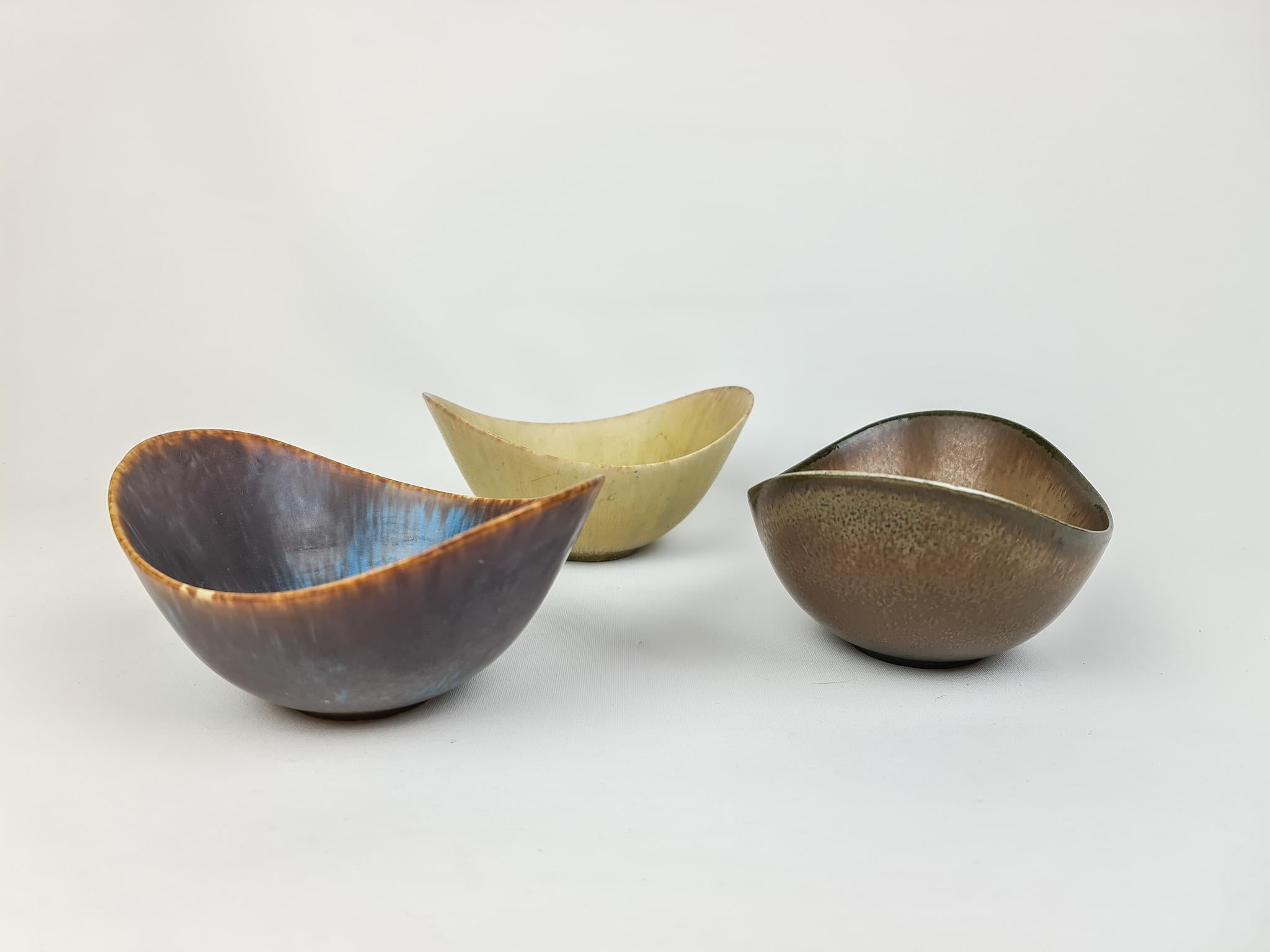 Mid-Century Modern Midcentury Ceramic 3 Bowls Gunnar Nylund Rörstrand, Sweden