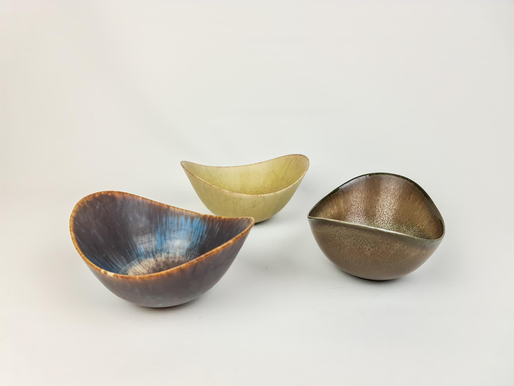 Swedish Midcentury Ceramic 3 Bowls Gunnar Nylund Rörstrand, Sweden