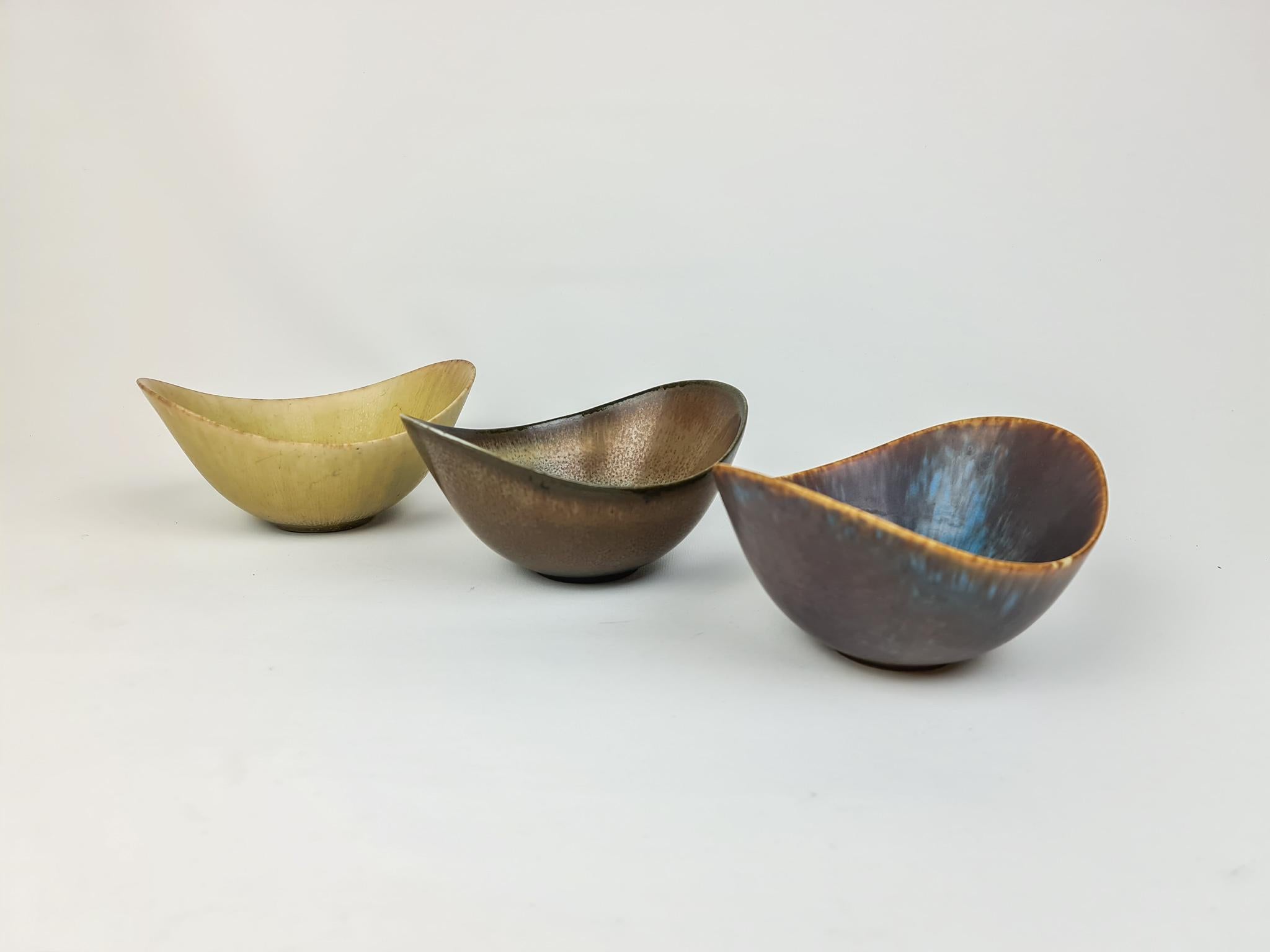 Midcentury Ceramic 3 Bowls Gunnar Nylund Rörstrand, Sweden In Good Condition In Hillringsberg, SE