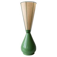 Midcentury Ceramic and Fiberglass Shade Handpainted Green Table Lamp 1950s