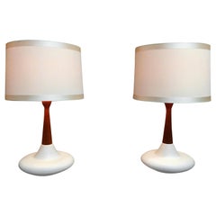 Midcentury Ceramic and Walnut Table Lamps