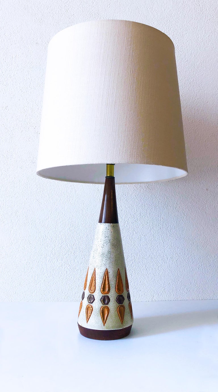 Midcentury Ceramic and Wood Lamp For Sale at 1stDibs