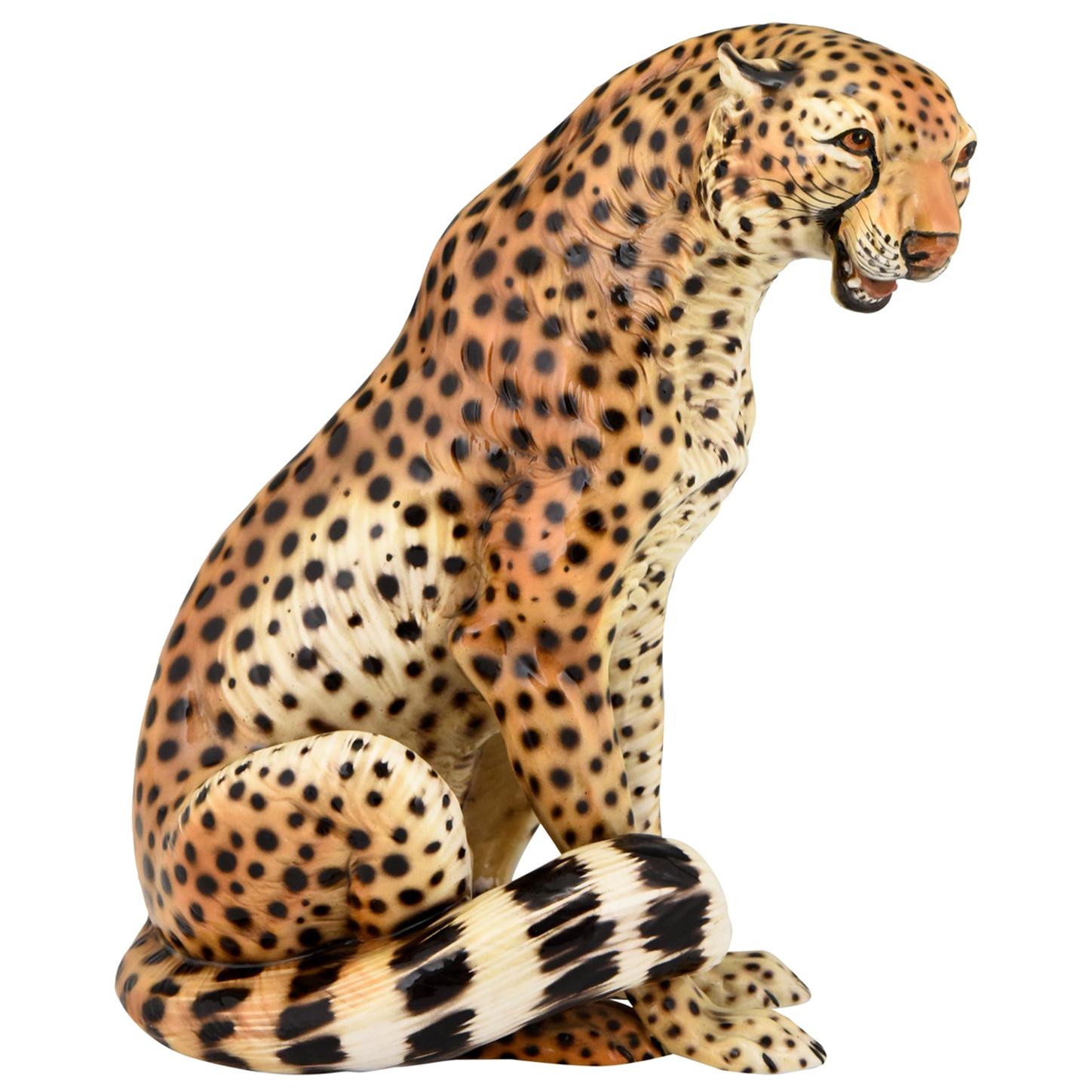 Midcentury Ceramic cheetah leopard sculpture by Giovanni Ronzan 