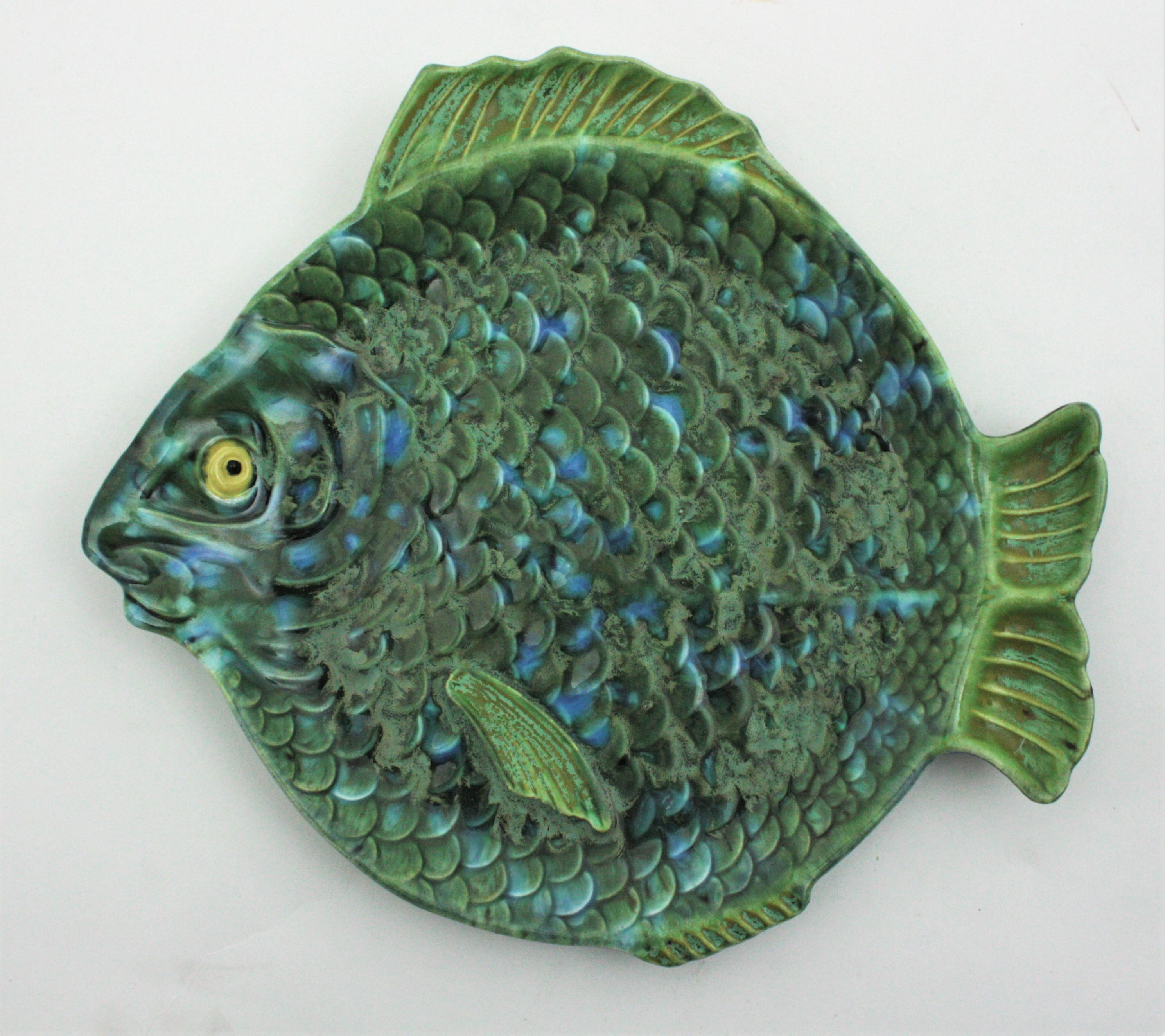 20th Century Midcentury Ceramic Fish Plates Wall Composition / Wall Decoration For Sale