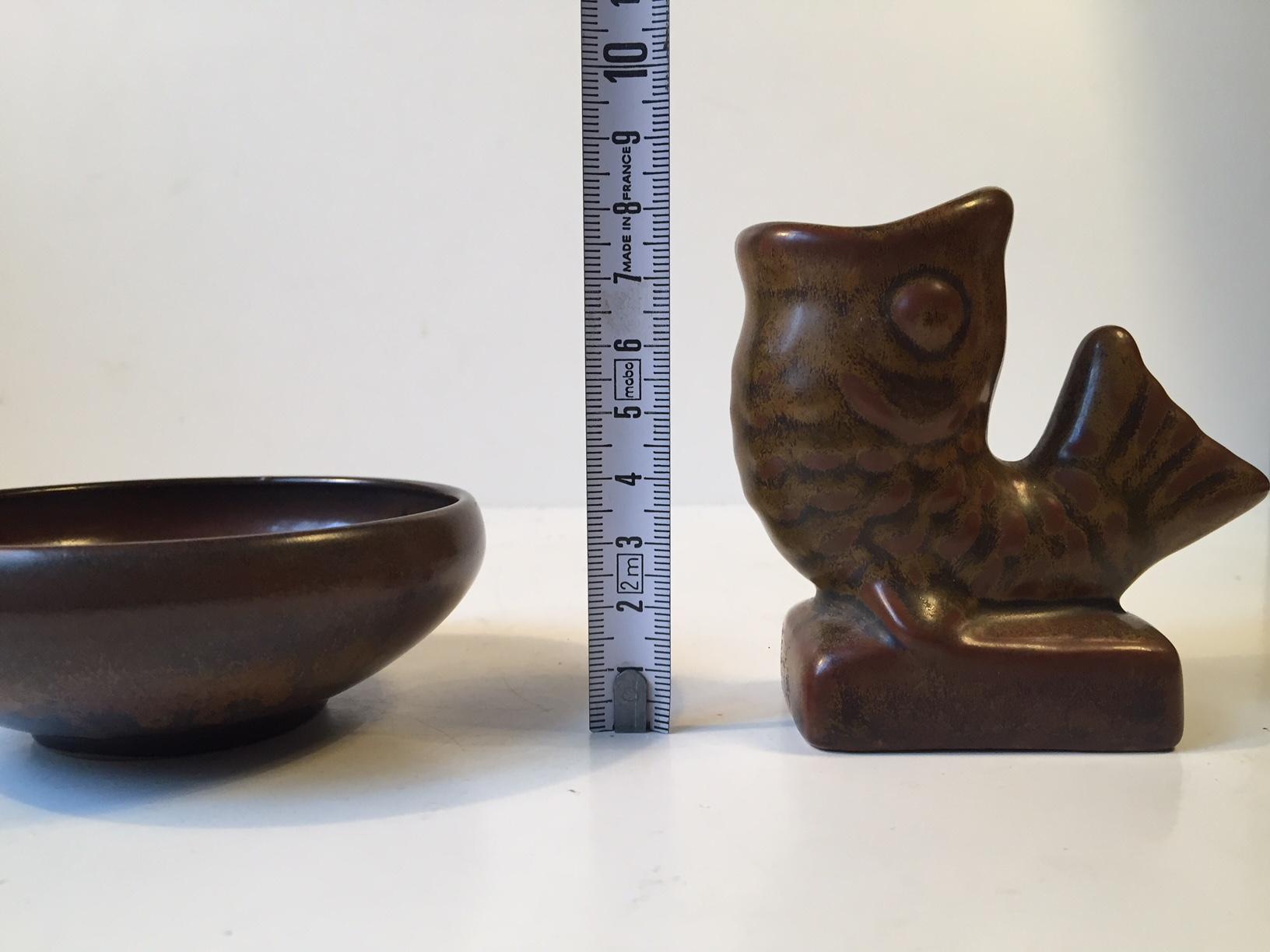 Midcentury Ceramic Fish Vase and Bowl by Laurids Hjorth, Denmark 1950s For Sale 1