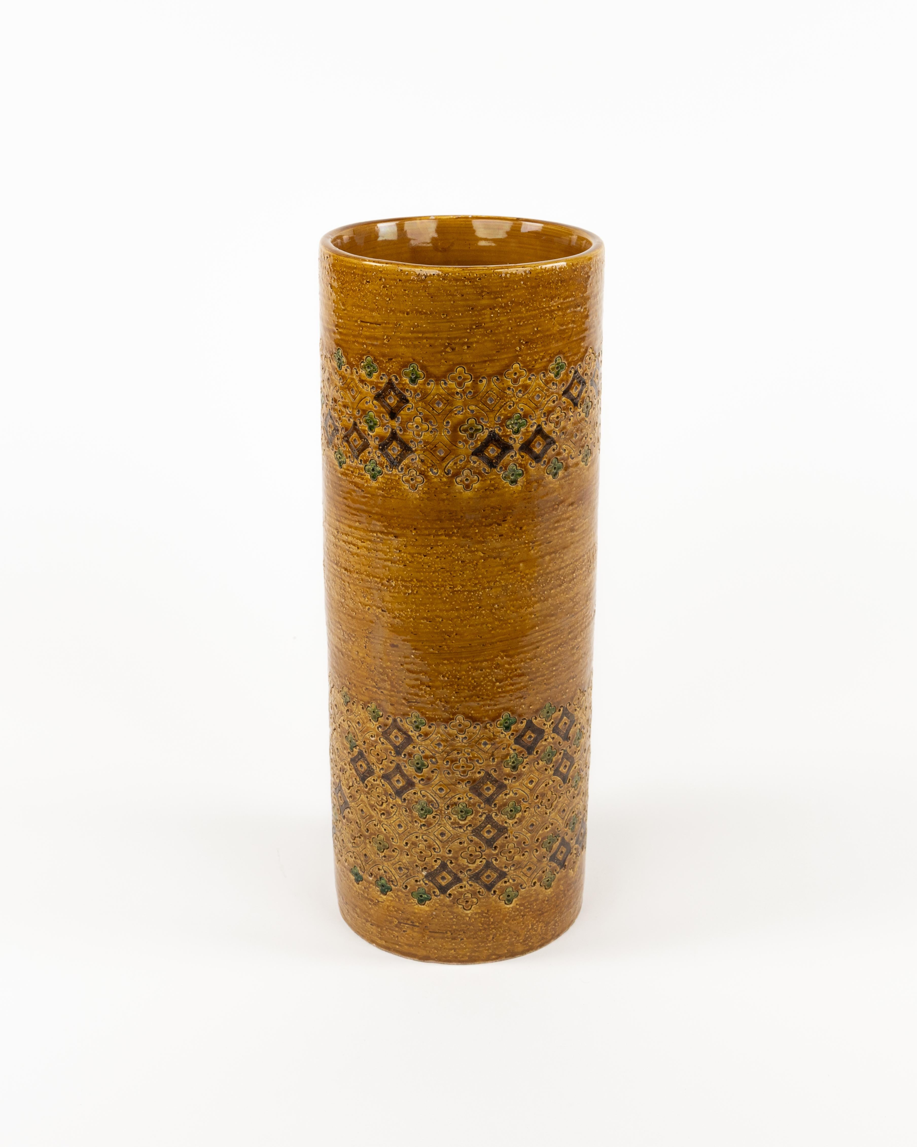 Midcentury Ceramic Glazed Cylinder Vase by Aldo Londi for Bitossi, Italy 1960s 7