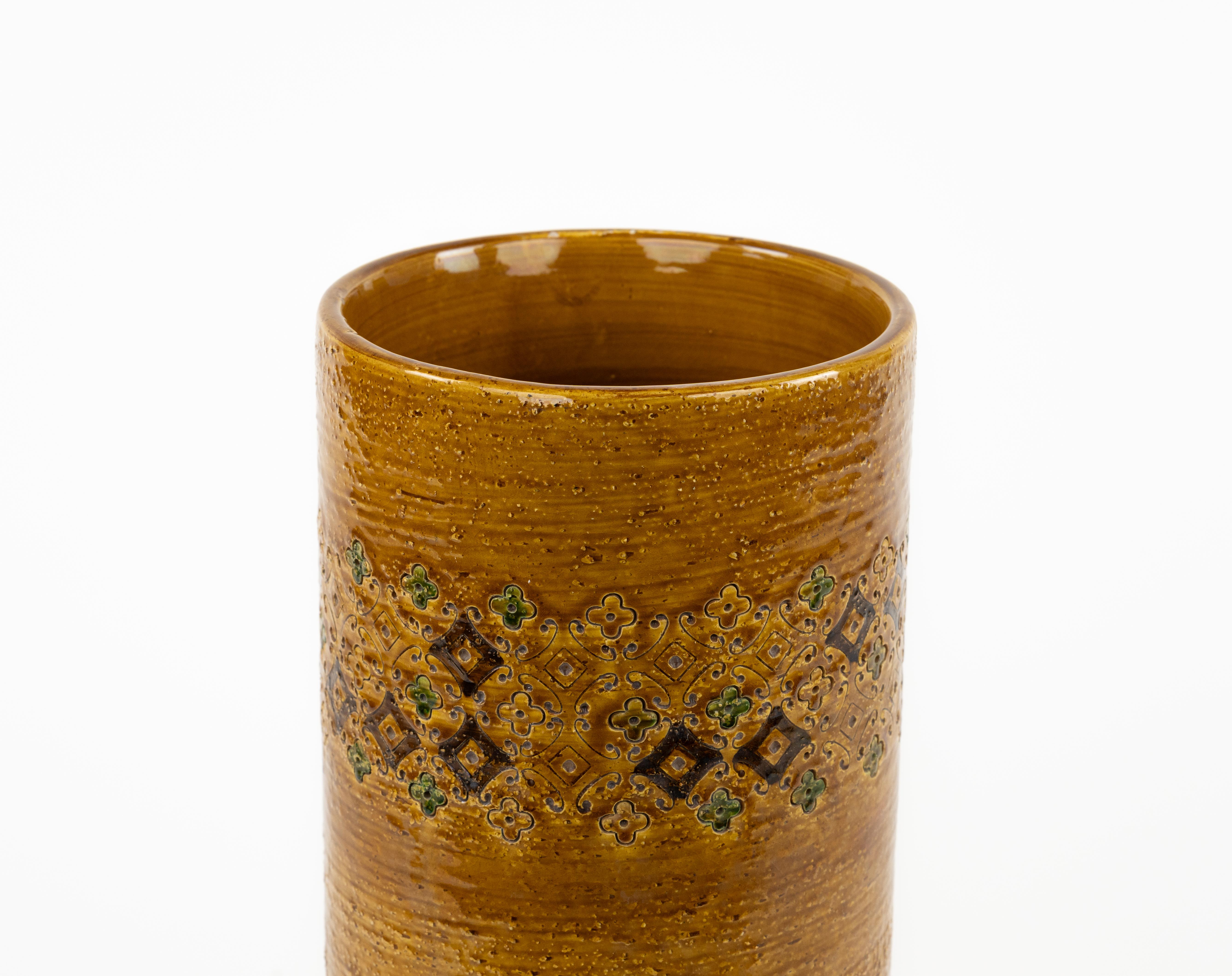 Midcentury Ceramic Glazed Cylinder Vase by Aldo Londi for Bitossi, Italy 1960s 8