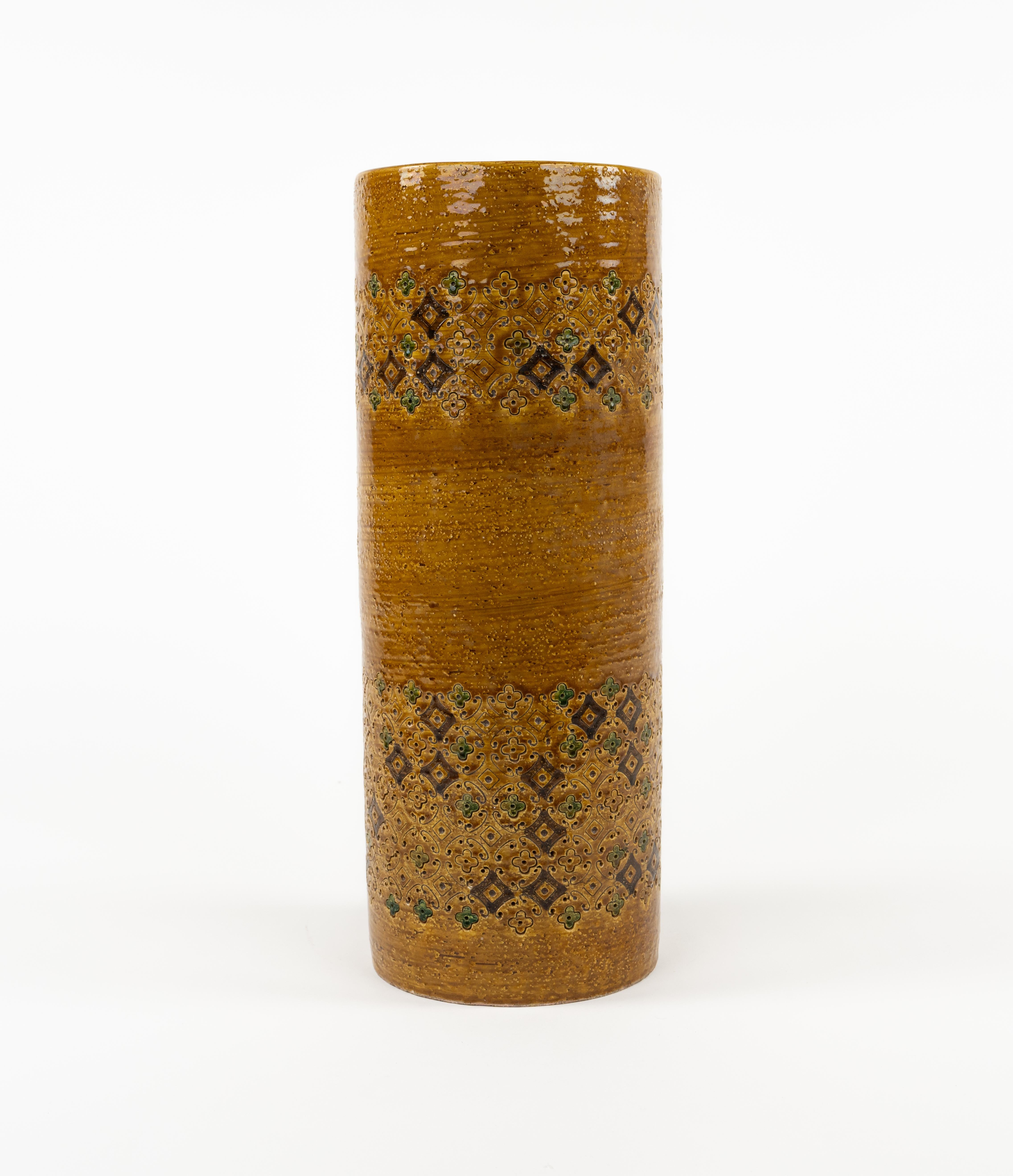 Mid-Century Modern Midcentury Ceramic Glazed Cylinder Vase by Aldo Londi for Bitossi, Italy 1960s