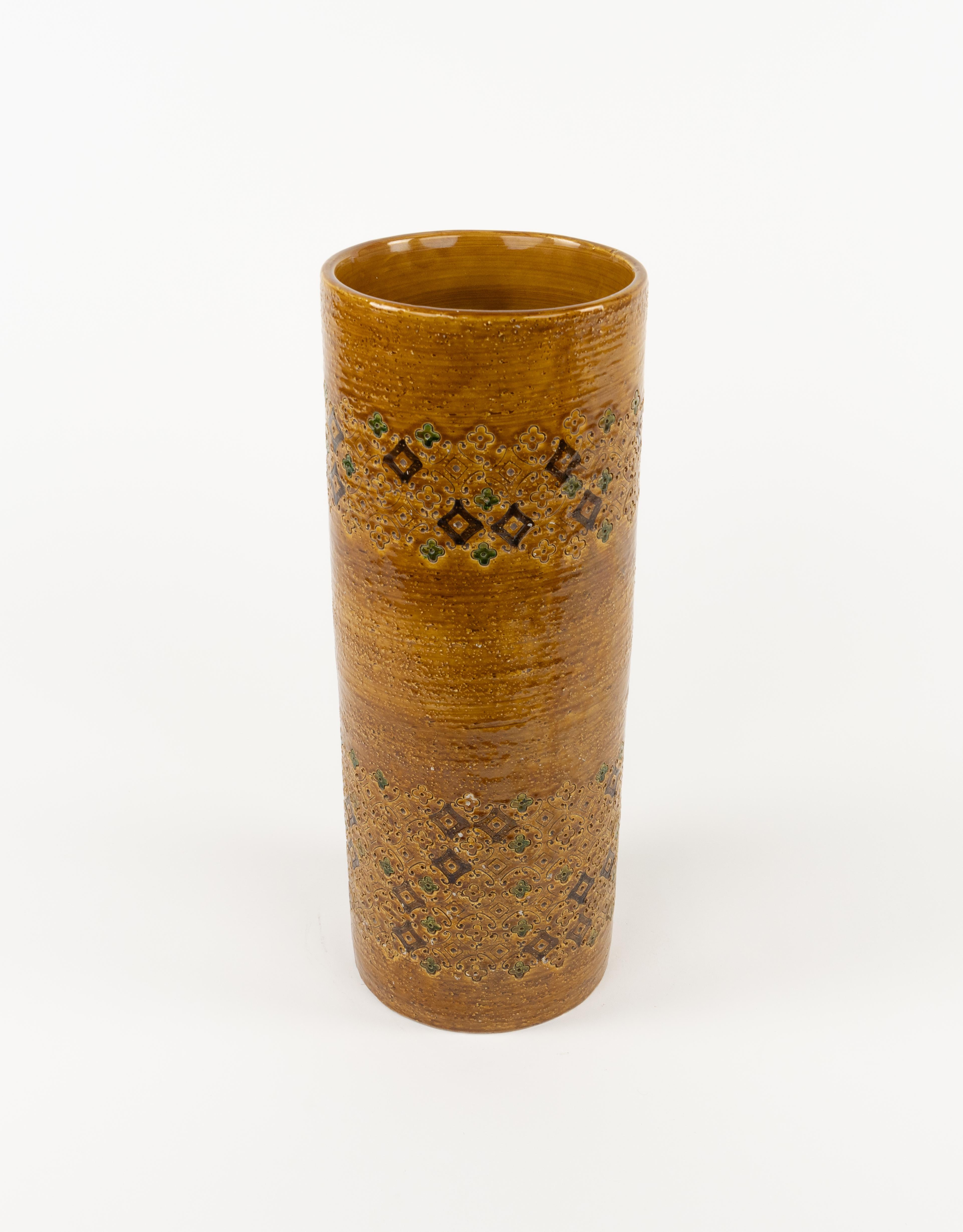 Italian Midcentury Ceramic Glazed Cylinder Vase by Aldo Londi for Bitossi, Italy 1960s