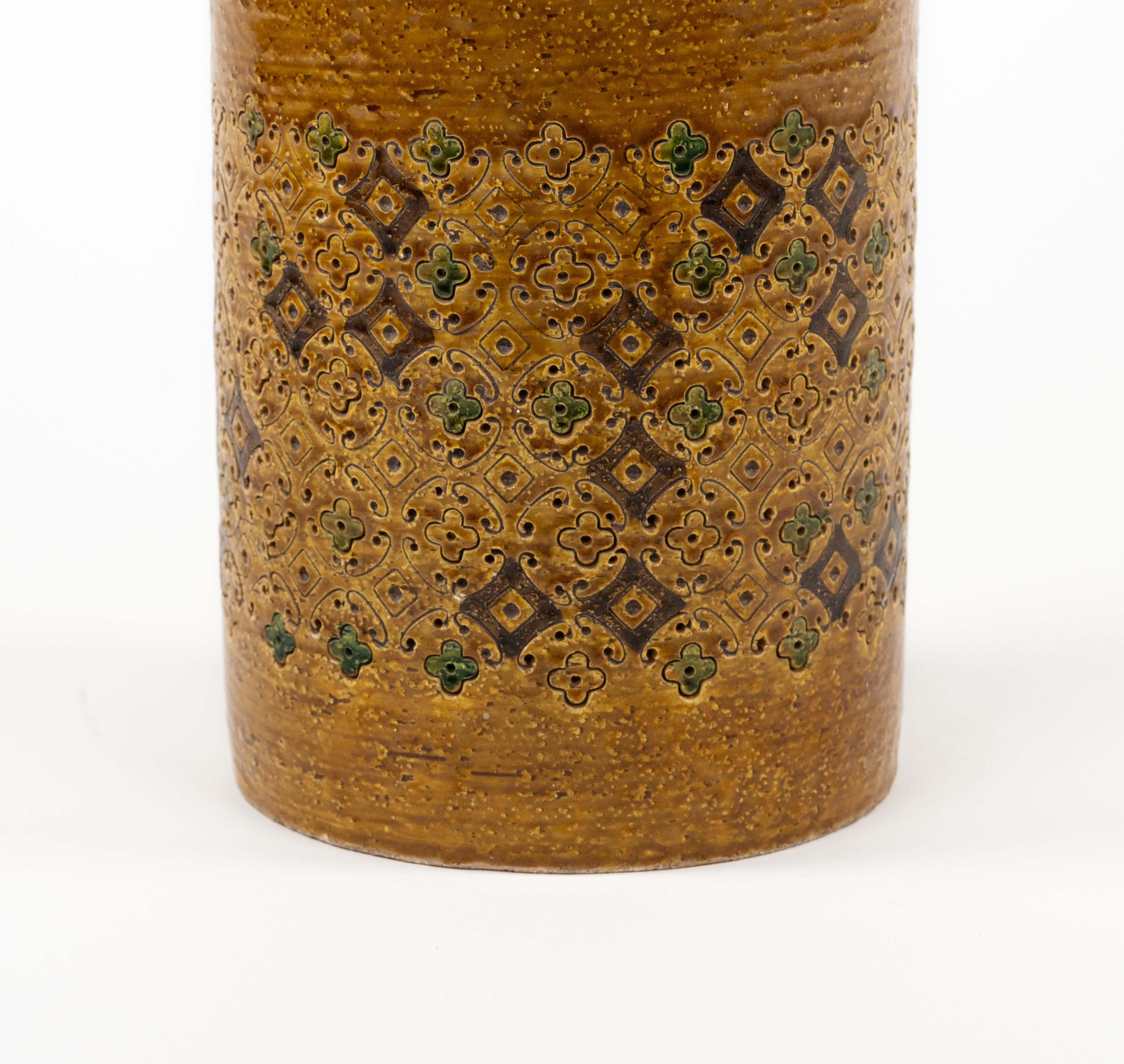 Midcentury Ceramic Glazed Cylinder Vase by Aldo Londi for Bitossi, Italy 1960s 1