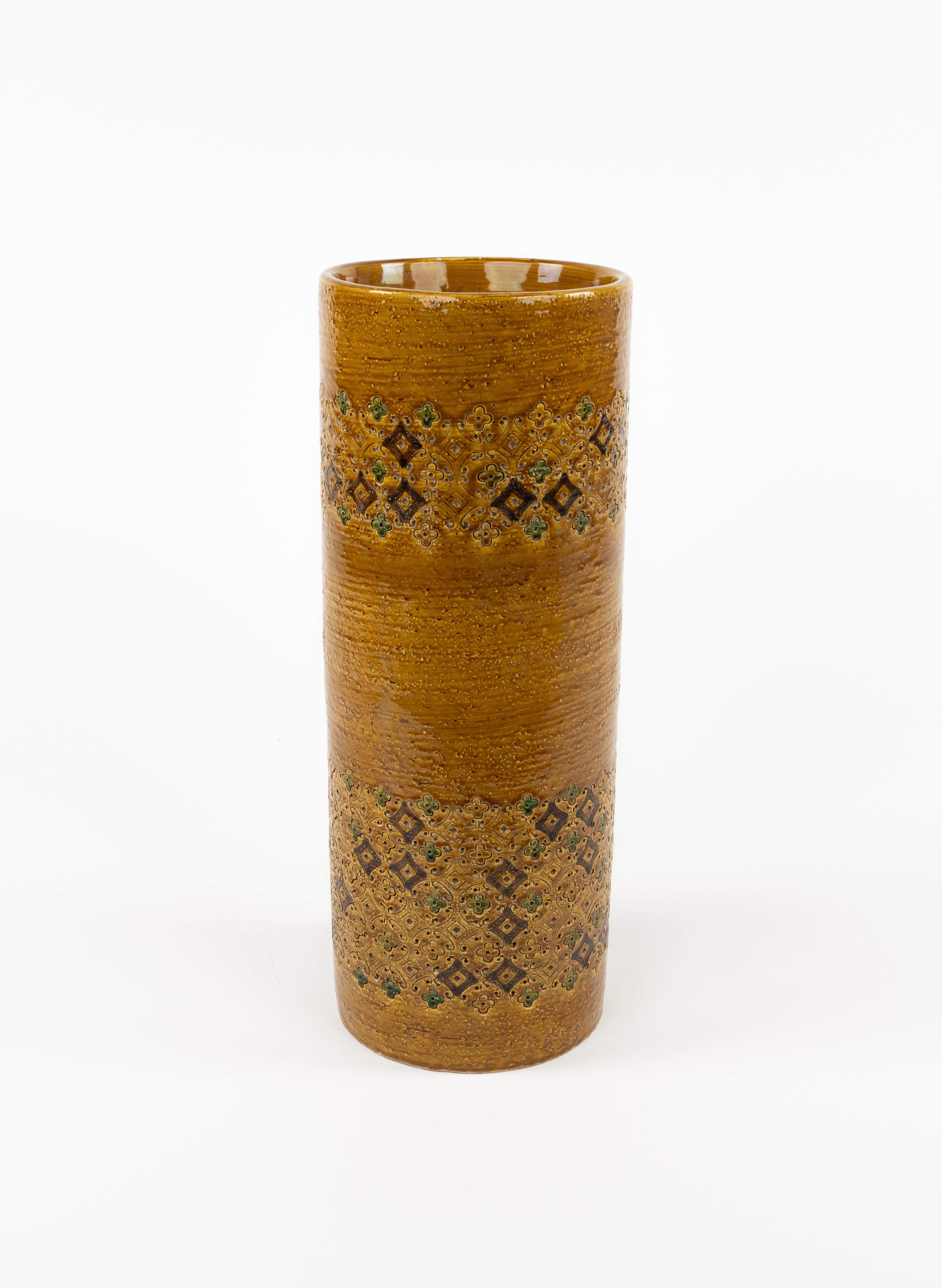 Midcentury Ceramic Glazed Cylinder Vase by Aldo Londi for Bitossi, Italy 1960s 2