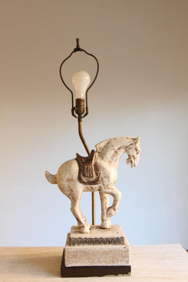 Midcentury Ceramic Horse Equestrian Table Lamp For Sale at 1stdibs