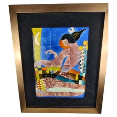 Midcentury Ceramic Japanese Tile Art of a Samurai Framed 12 Tiles
