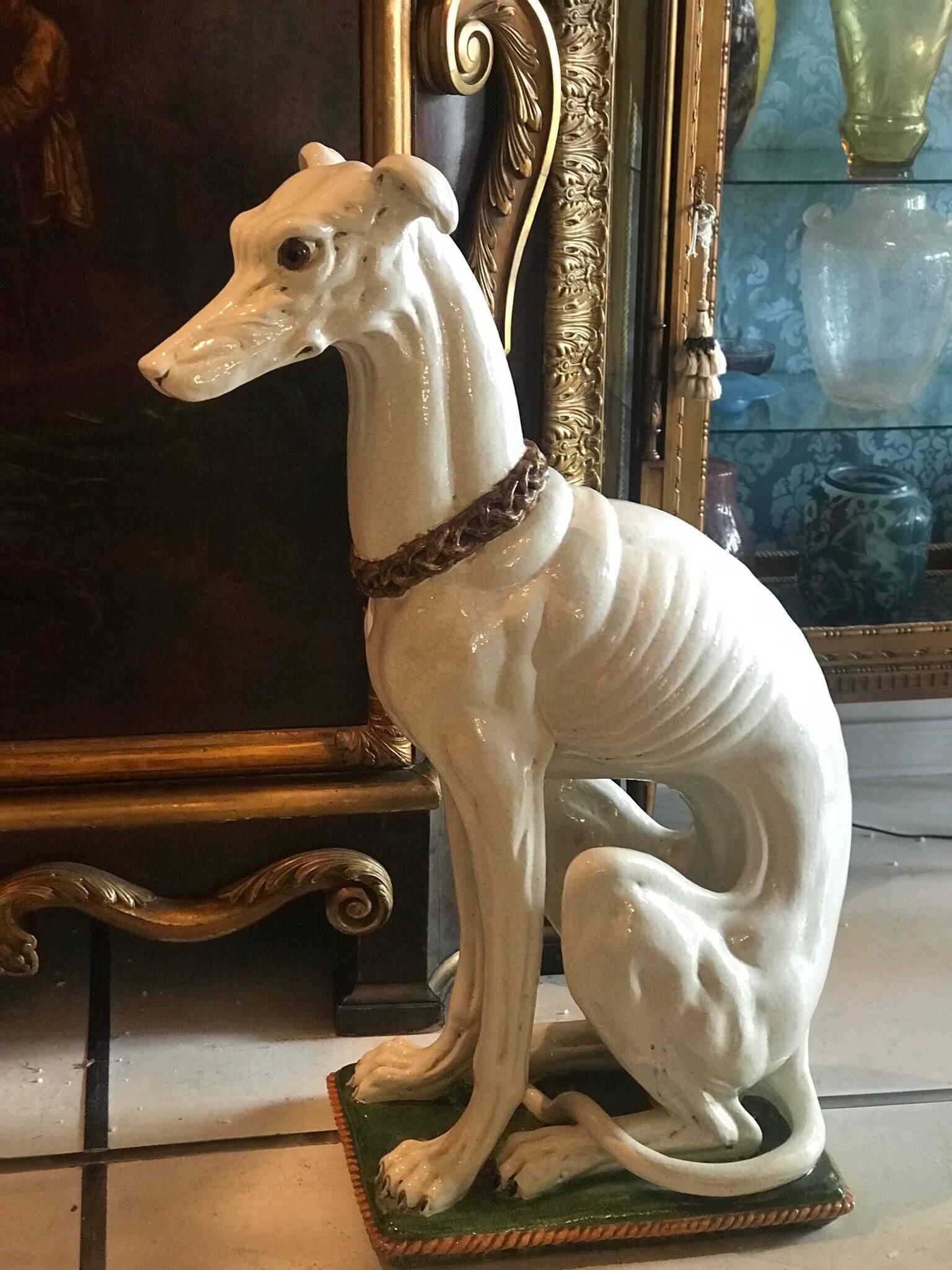 Mid-Century Modern Midcentury Ceramic Lifesize Italian Greyhound Dog Sculpture