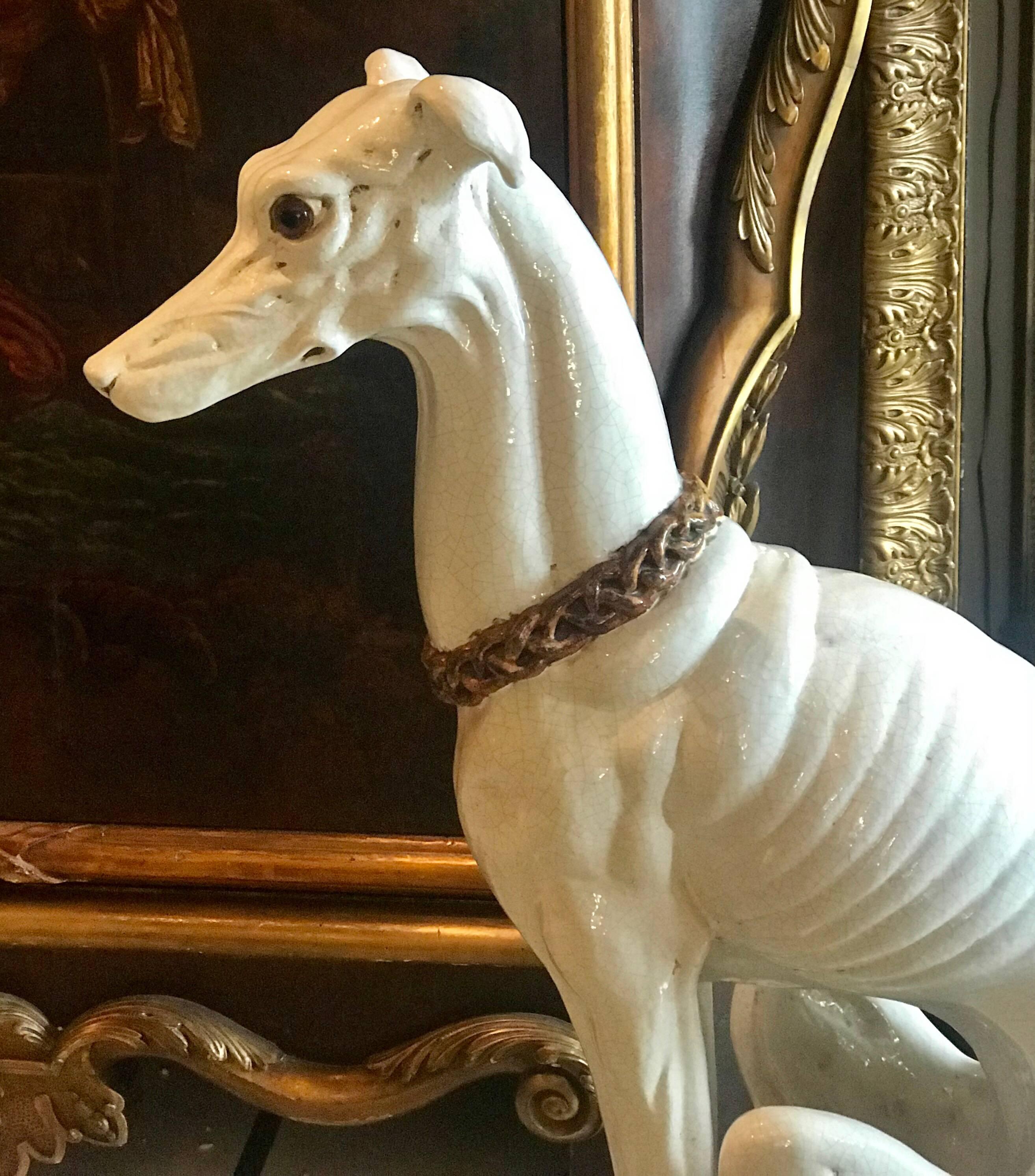 Glazed Midcentury Ceramic Lifesize Italian Greyhound Dog Sculpture