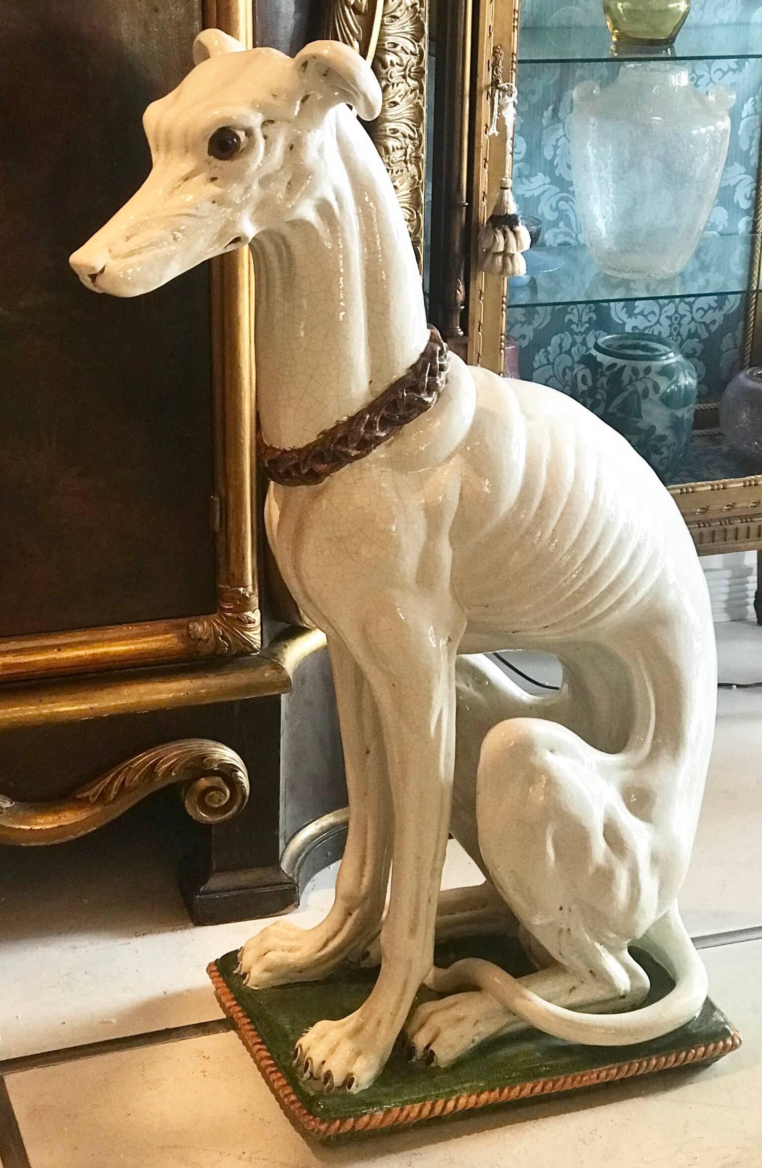 Midcentury Ceramic Lifesize Italian Greyhound Dog Sculpture In Good Condition In Miami, FL