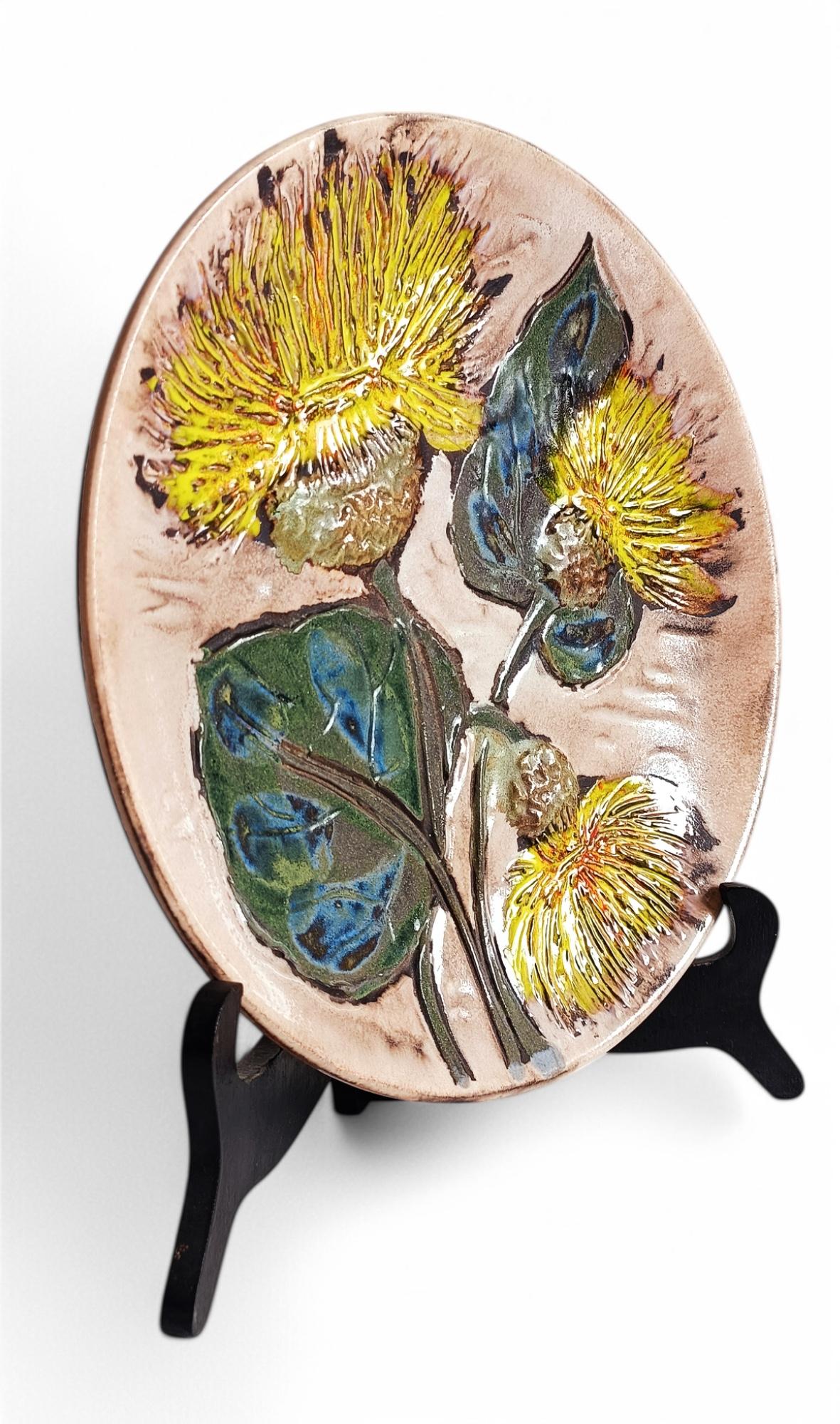 Plato de cerámica de Ruscha de mediados de siglo, decoración de flores estilo Van Gogh, Alemania años 50 en venta 4