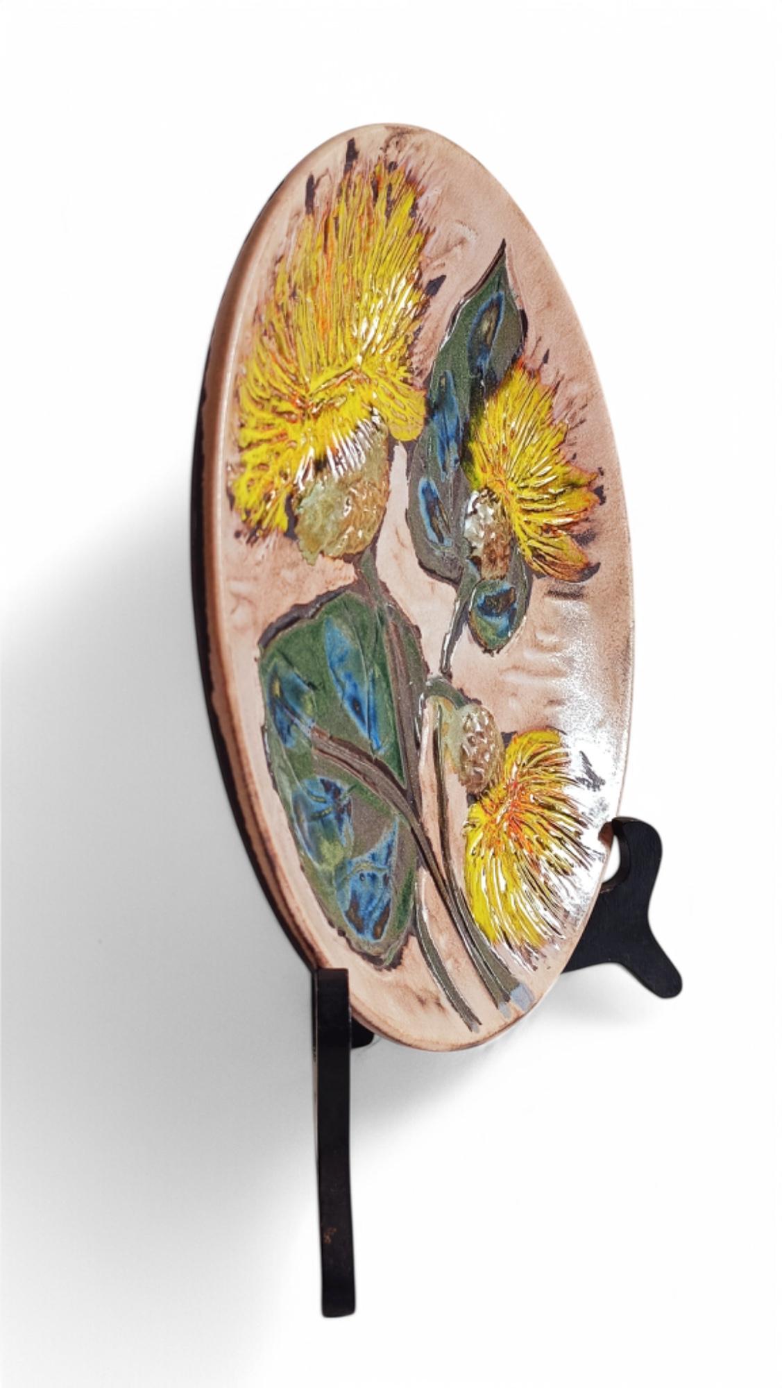 Plato de cerámica de Ruscha de mediados de siglo, decoración de flores estilo Van Gogh, Alemania años 50 en venta 5