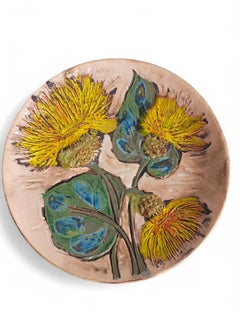 Piatto in ceramica del Medioevo di Ruscha, decorazione di fiori in stile Van Gogh, Germania, anni '50