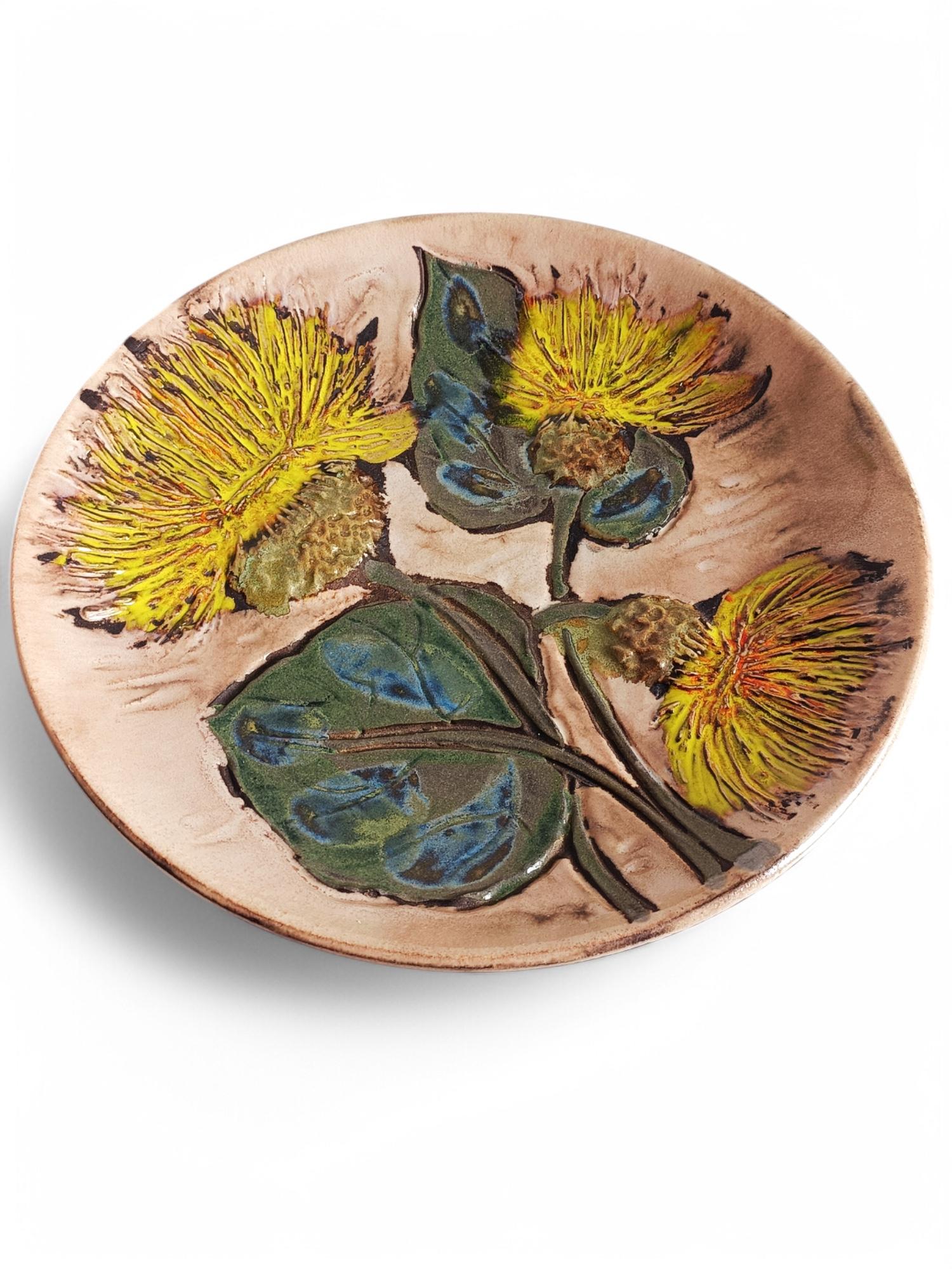 Plato de cerámica de Ruscha de mediados de siglo, decoración de flores estilo Van Gogh, Alemania años 50 Alemán en venta