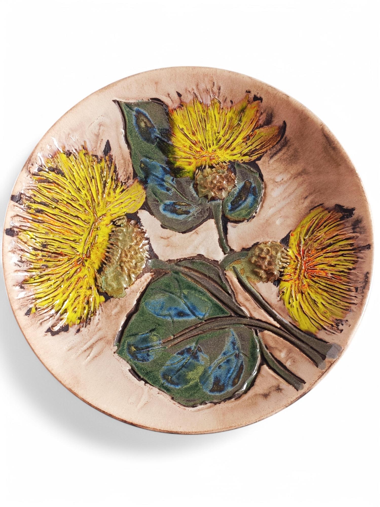 Plato de cerámica de Ruscha de mediados de siglo, decoración de flores estilo Van Gogh, Alemania años 50 en Excelente estado para la venta en Valencia, VC