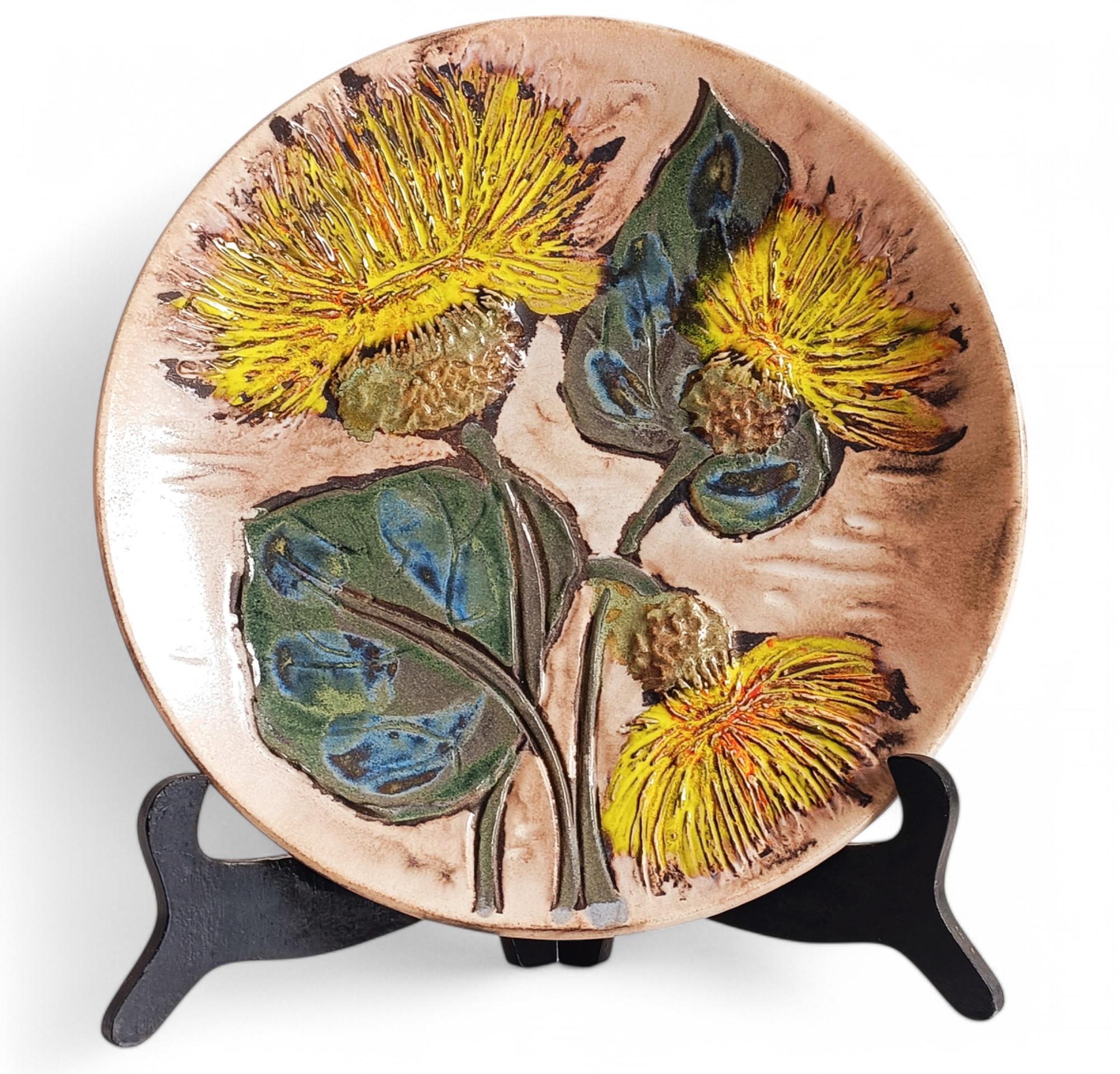 Plato de cerámica de Ruscha de mediados de siglo, decoración de flores estilo Van Gogh, Alemania años 50 en venta 1