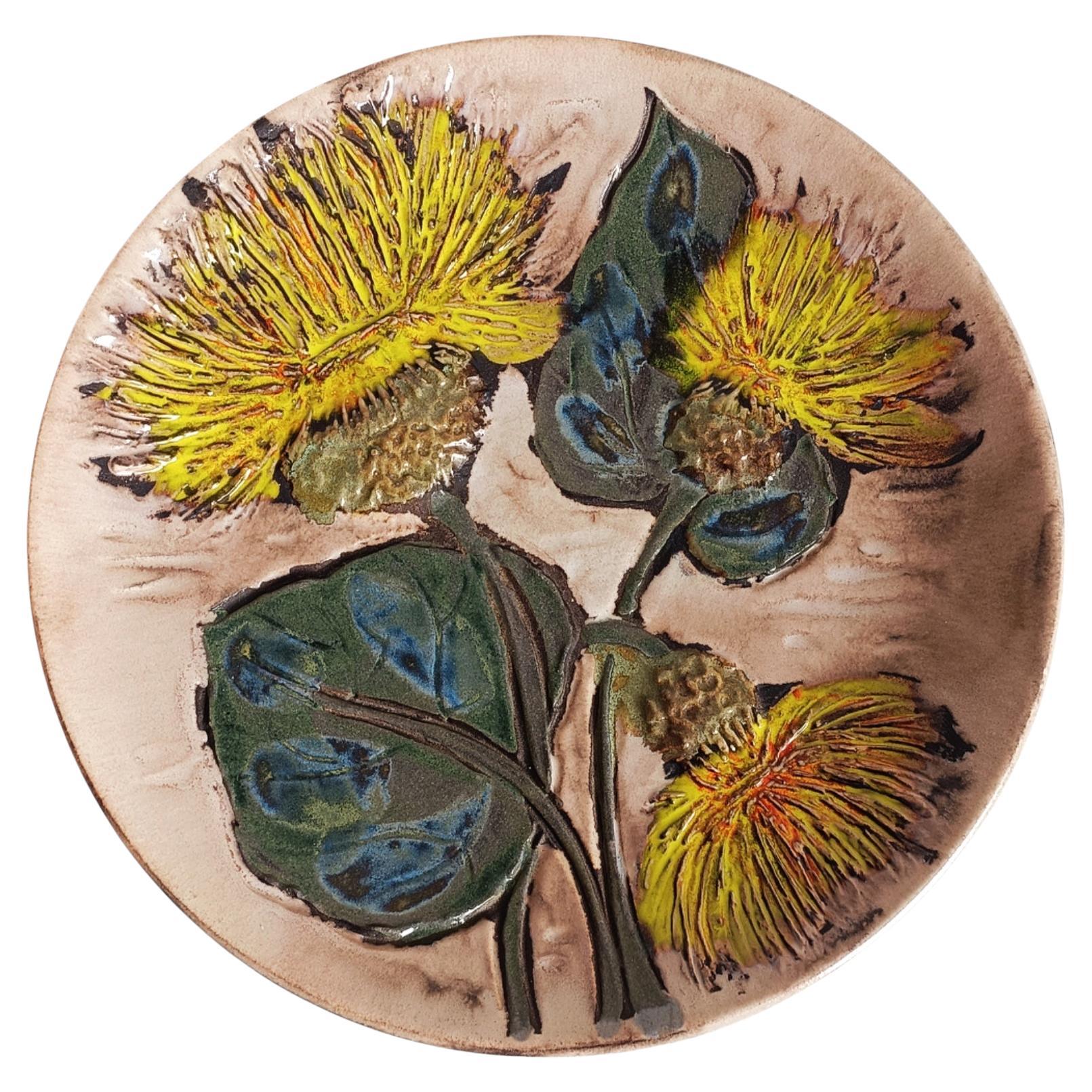 Plato de cerámica de Ruscha de mediados de siglo, decoración de flores estilo Van Gogh, Alemania años 50 en venta