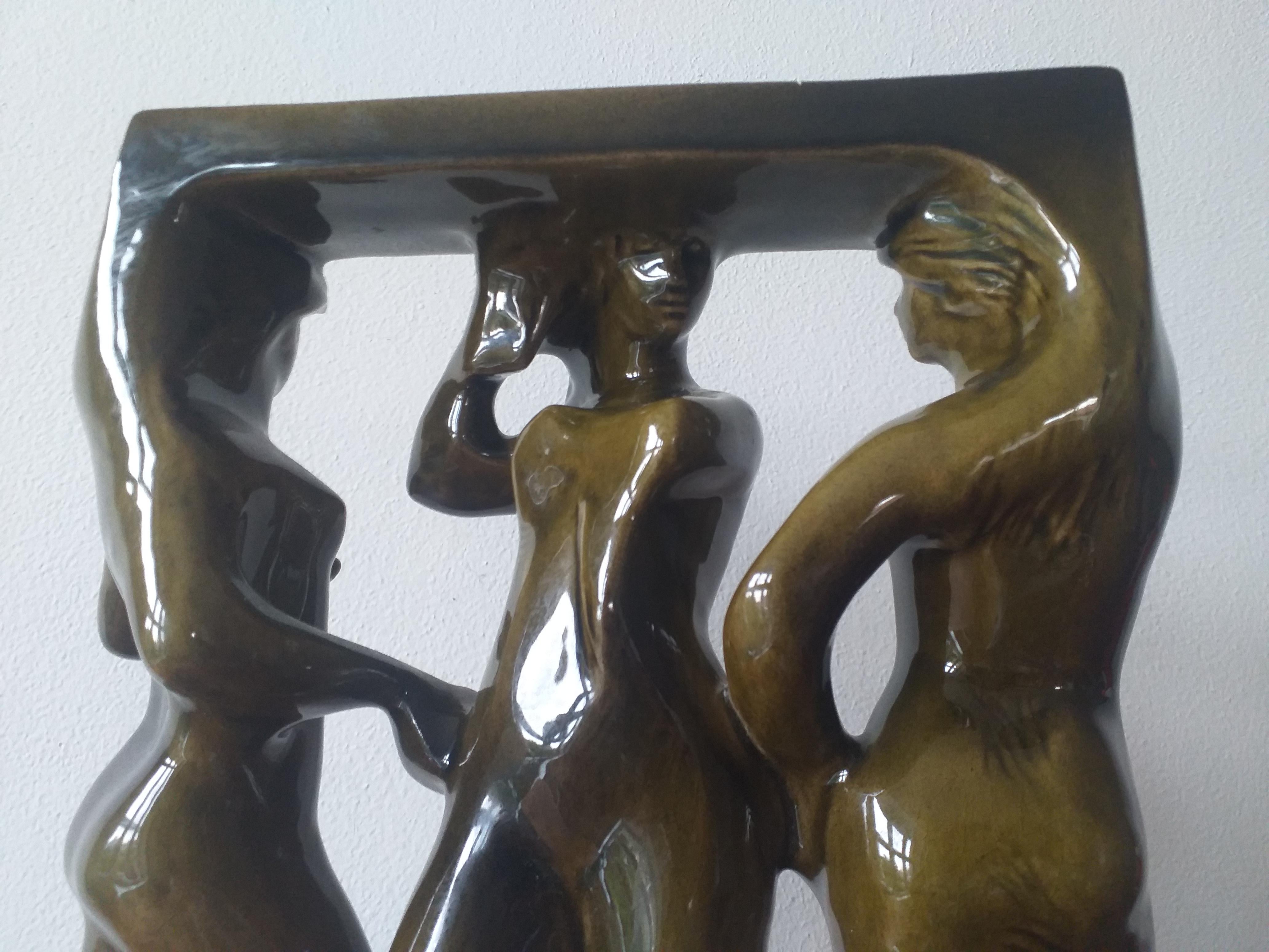 Czech Midcentury Ceramic Sculpture of Women, Three Graces, Design Zdenek Farnik, 1960s For Sale